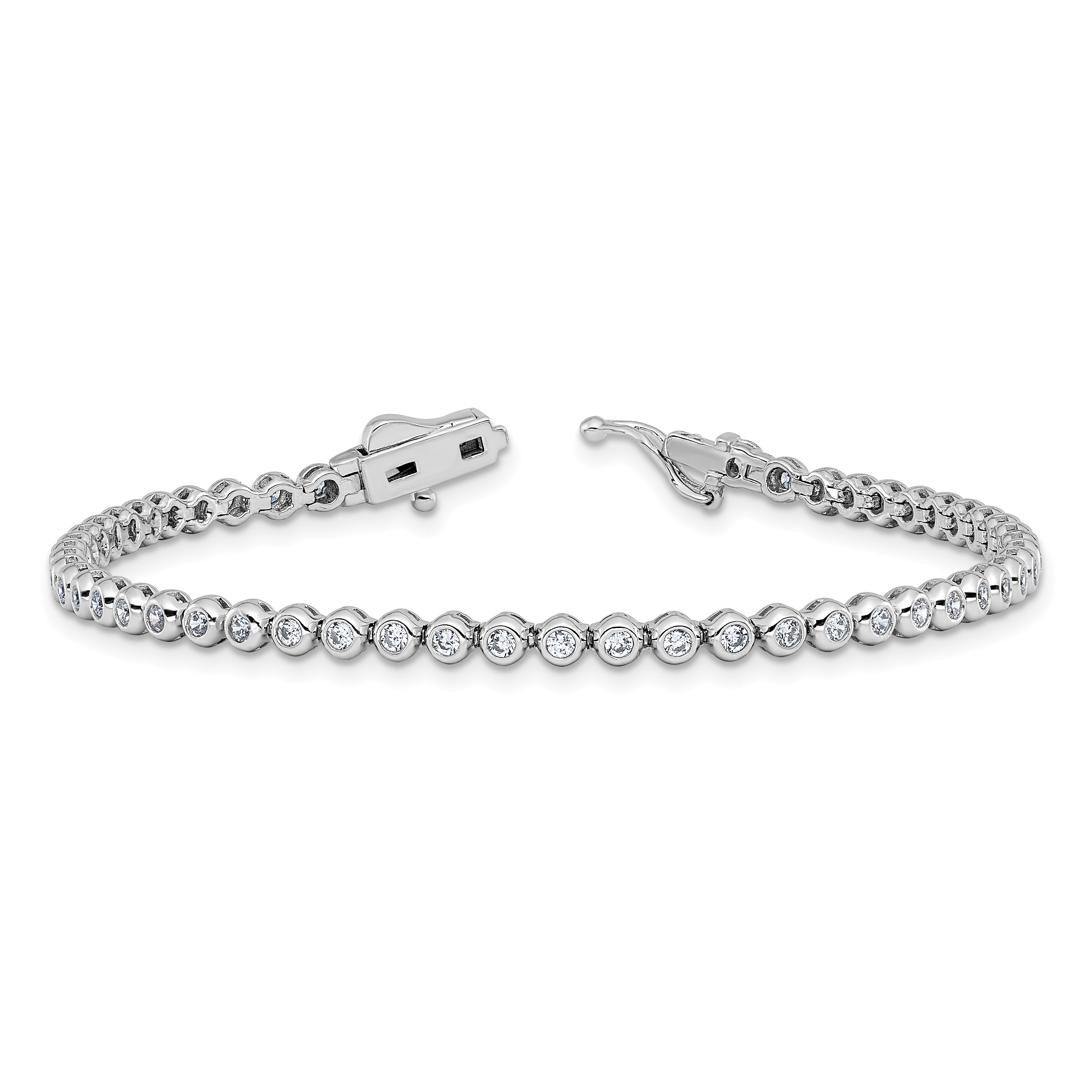Sterling Shimmer Sterling Silver Rhodium-plated Bezel Set 1.7mm CZ 54 Stone 7 inch Bracelet