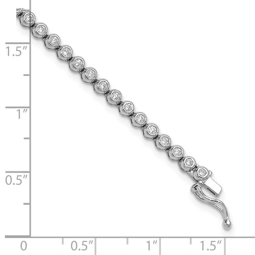 Sterling Shimmer Sterling Silver Rhodium-plated Bezel Set 1.7mm CZ 54 Stone 7 inch Bracelet