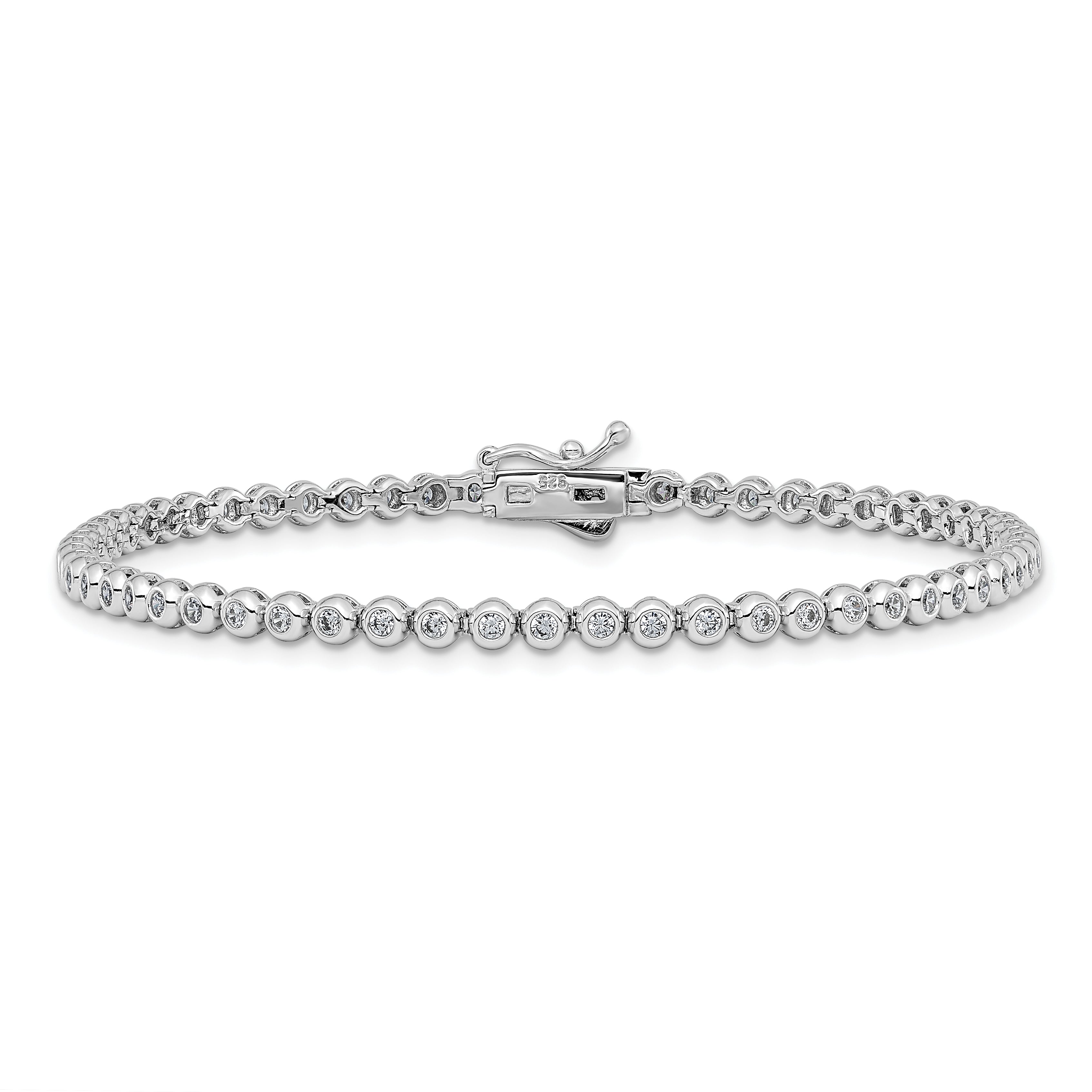 Sterling Shimmer Sterling Silver Rhodium-plated Bezel Set 1.7mm CZ 61 Stone 8 inch Bracelet