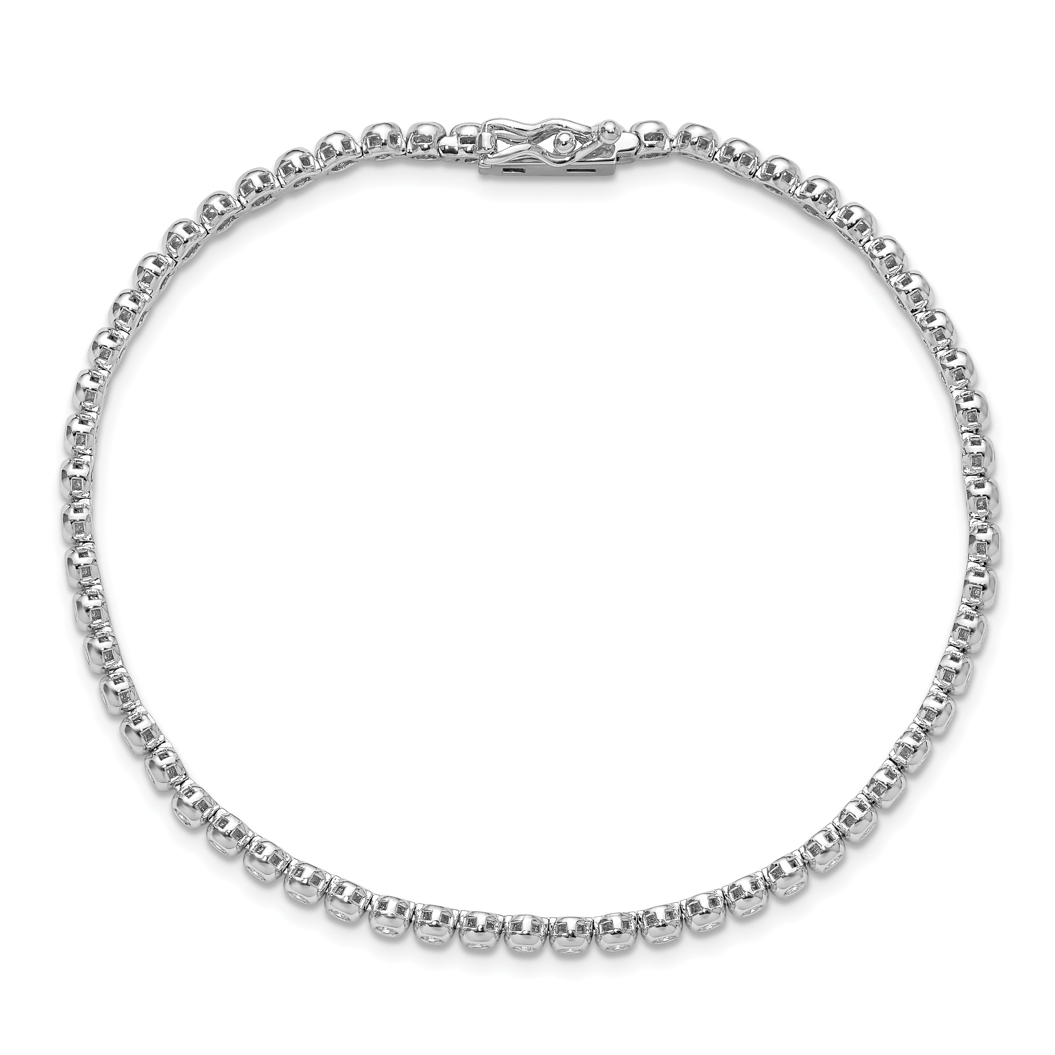 Sterling Shimmer Sterling Silver Rhodium-plated Bezel Set 1.7mm CZ 61 Stone 8 inch Bracelet