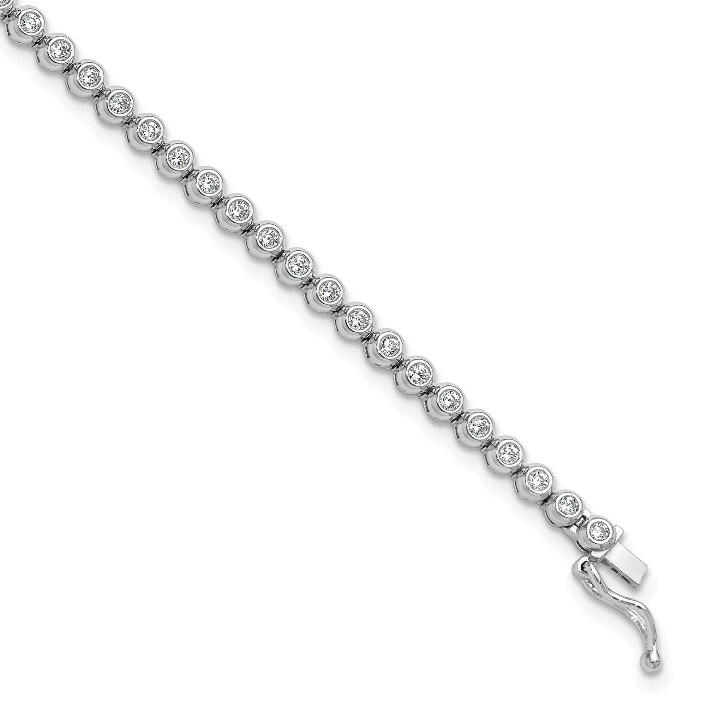 Sterling Shimmer Sterling Silver Rhodium-plated Bezel Set 1.7mm CZ 61 Stone 8 inch Bracelet