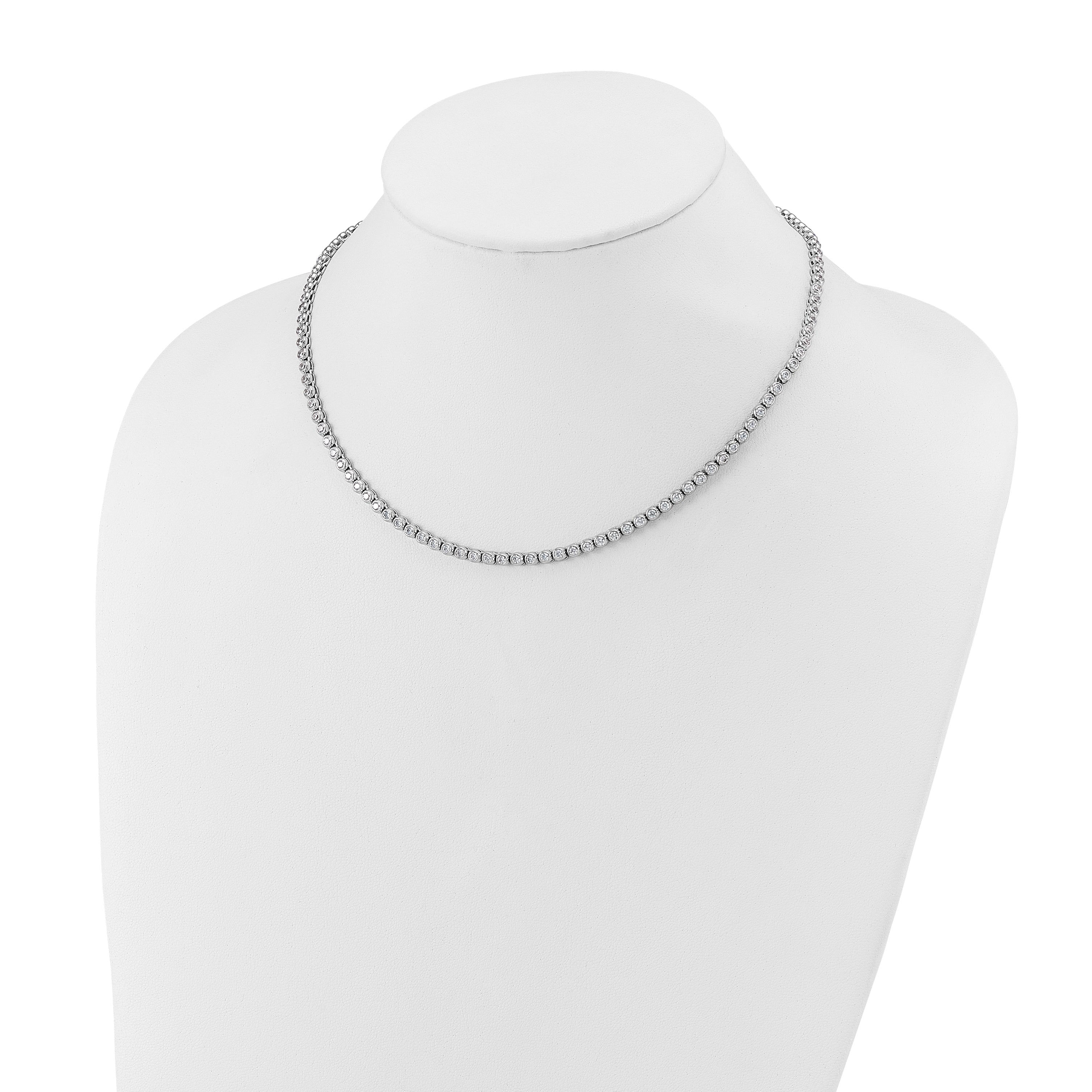 Sterling Shimmer Sterling Silver Rhodium-plated Bezel Set 2.3mm CZ 115 Stone 17 inch Necklace