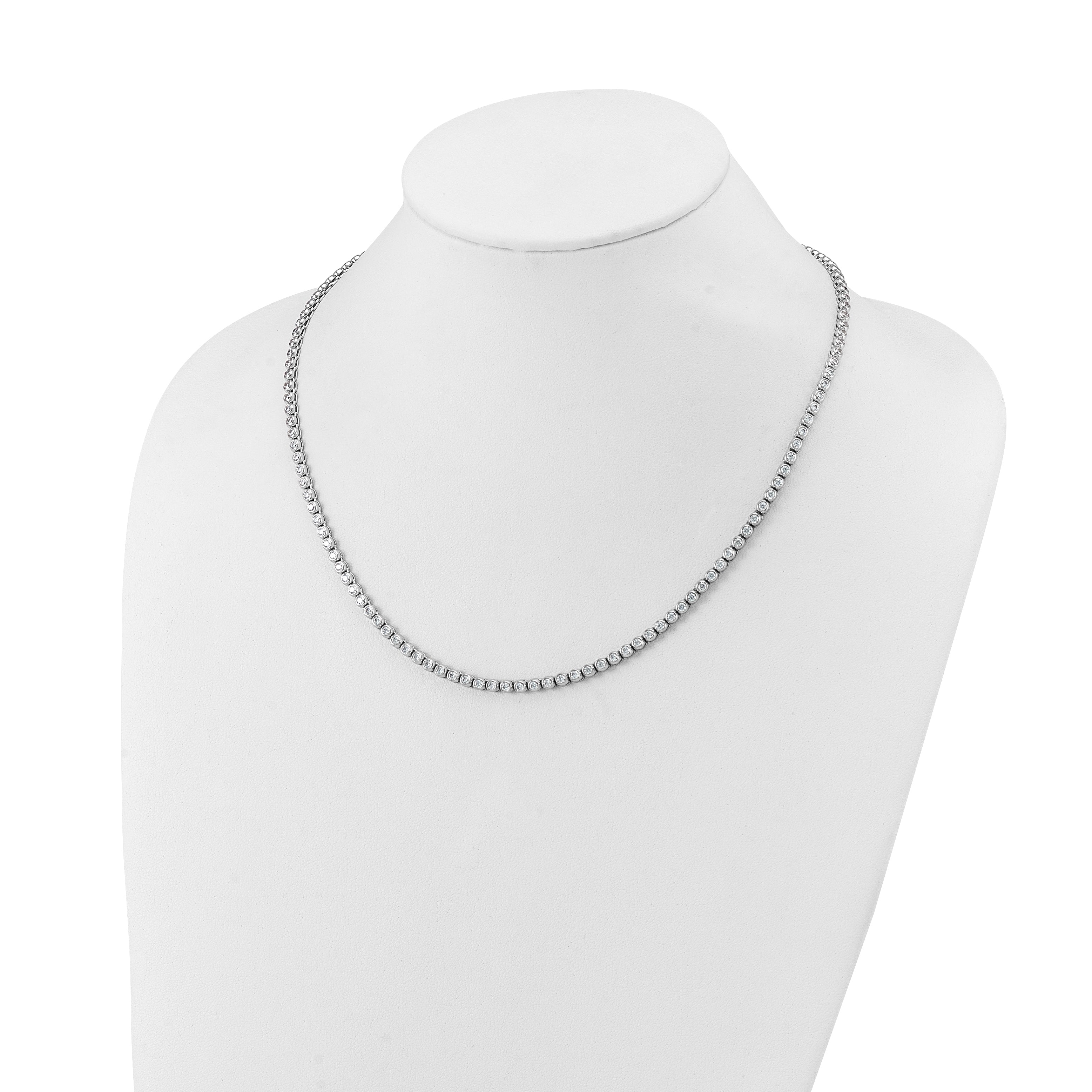 Sterling Shimmer Sterling Silver Rhodium-plated Bezel Set 2.3mm CZ 135 Stone 20 inch Necklace