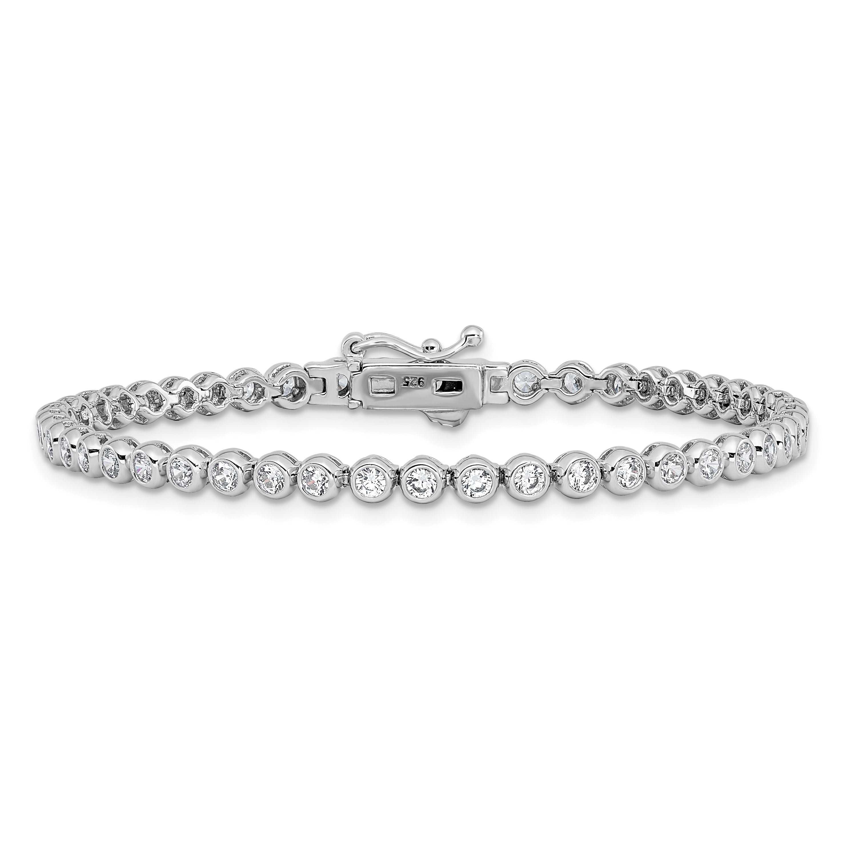 Sterling Shimmer Sterling Silver Rhodium-plated Bezel Set 2.3mm CZ 48 Stone 7 inch Bracelet