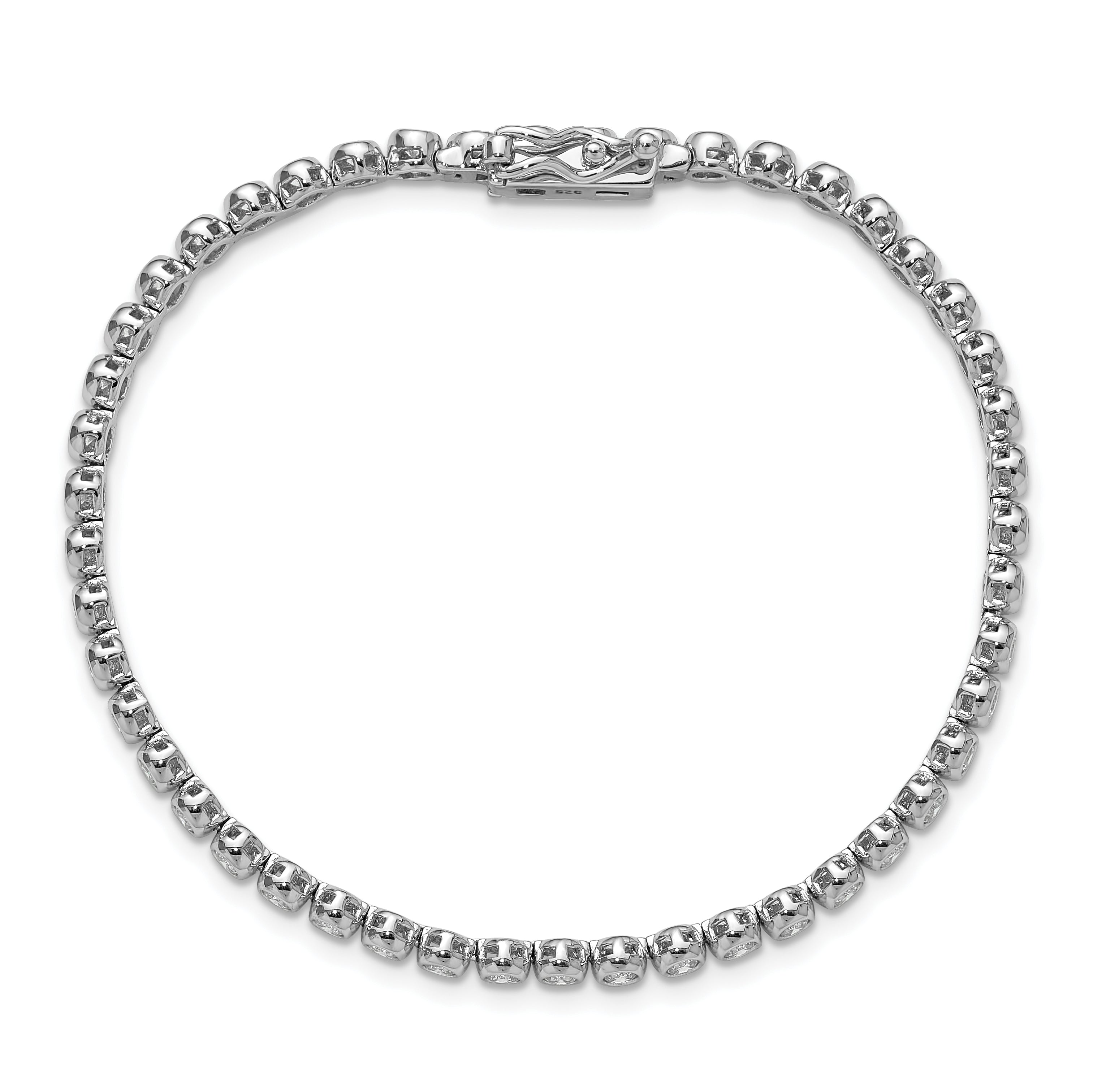 Sterling Shimmer Sterling Silver Rhodium-plated Bezel Set 2.3mm CZ 48 Stone 7 inch Bracelet