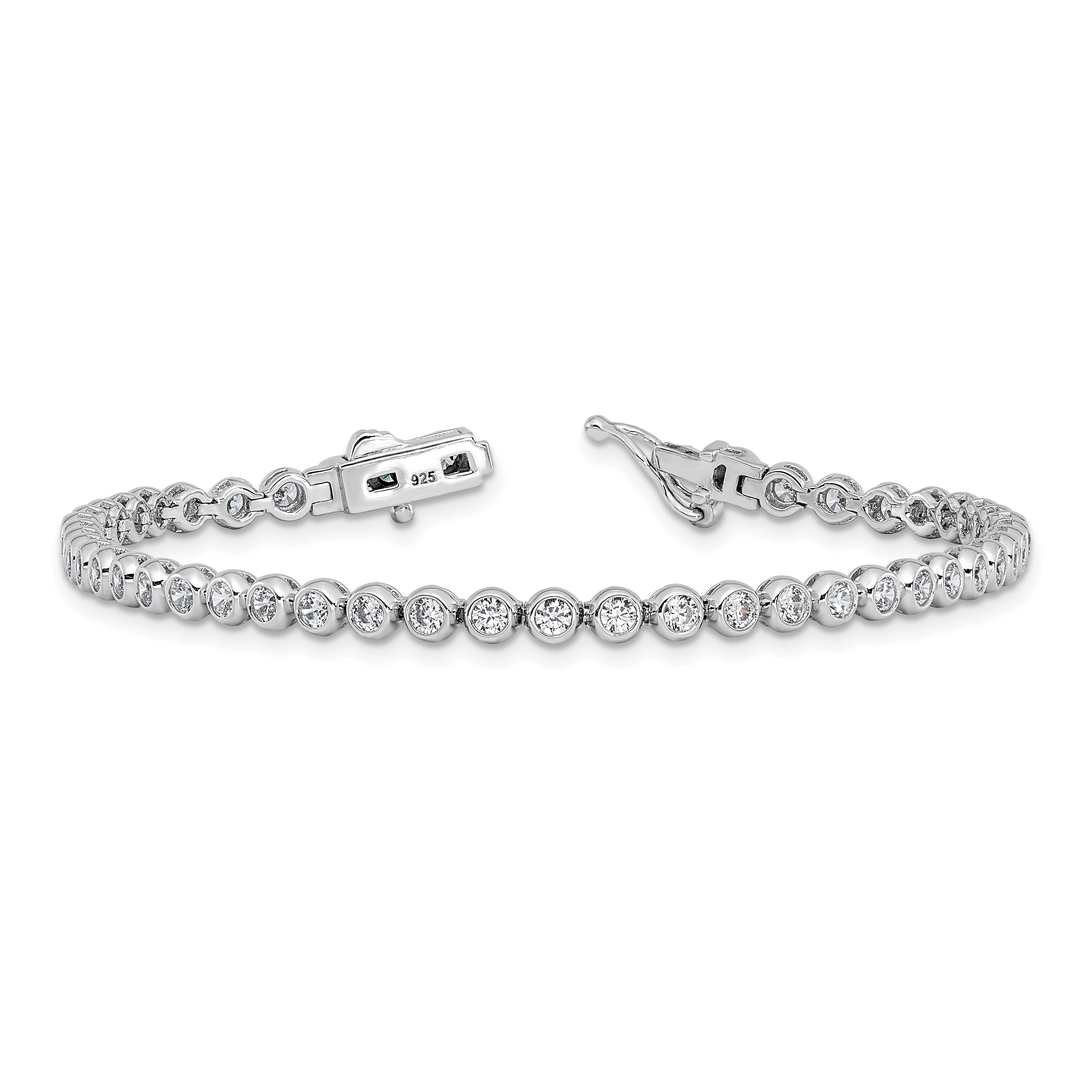 Sterling Shimmer Sterling Silver Rhodium-plated Bezel Set 2.3mm CZ 48 Stone 7 inch Bracelet