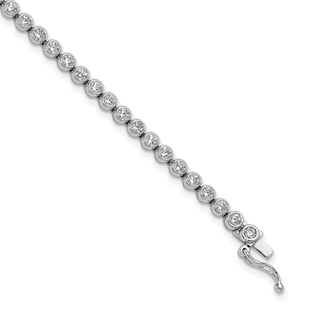 Sterling Shimmer Sterling Silver Rhodium-plated Bezel Set 2.3mm CZ 48 Stone 7 inch Bracelet