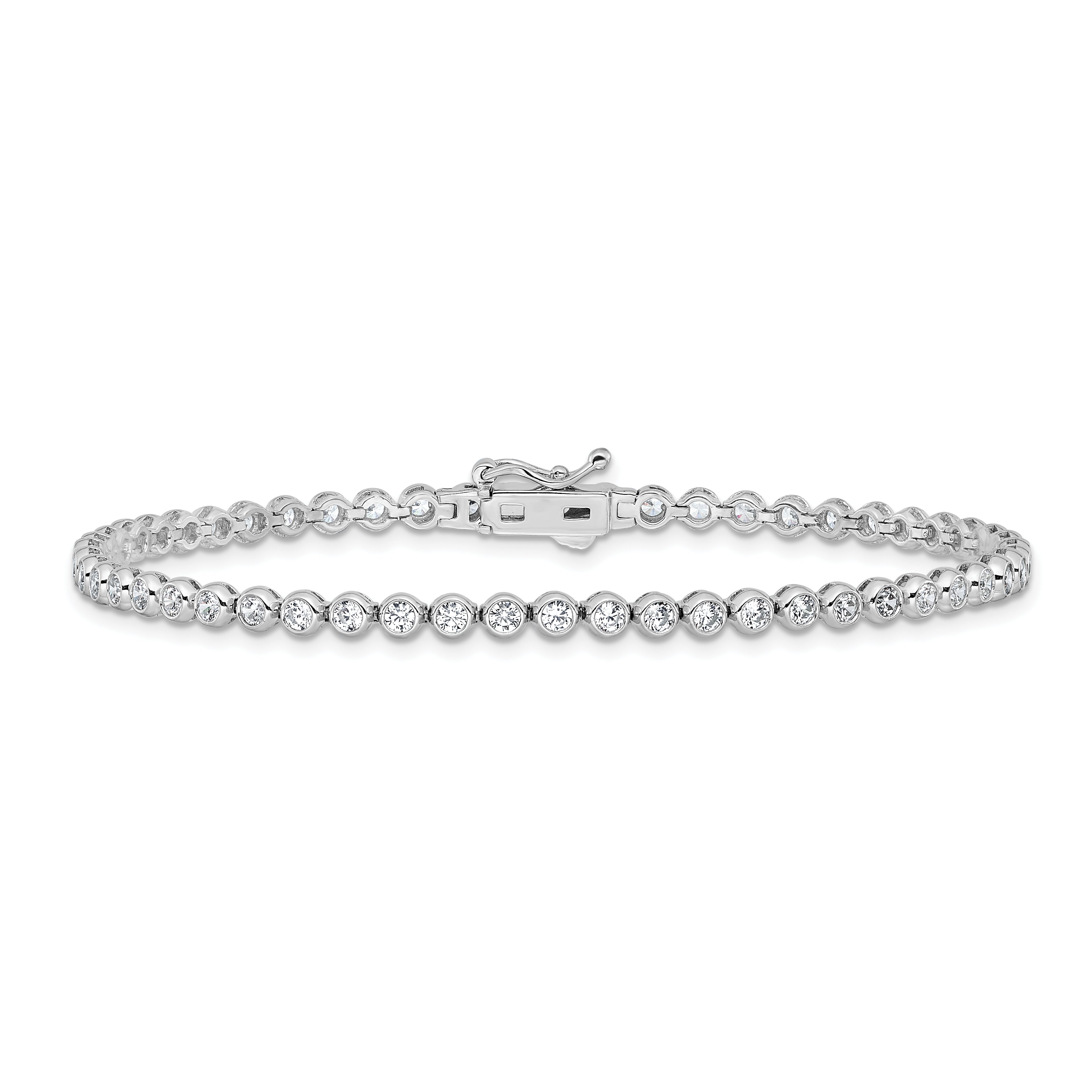 Sterling Shimmer Sterling Silver Rhodium-plated Bezel Set 2.3mm CZ 55 Stone 8 inch Bracelet
