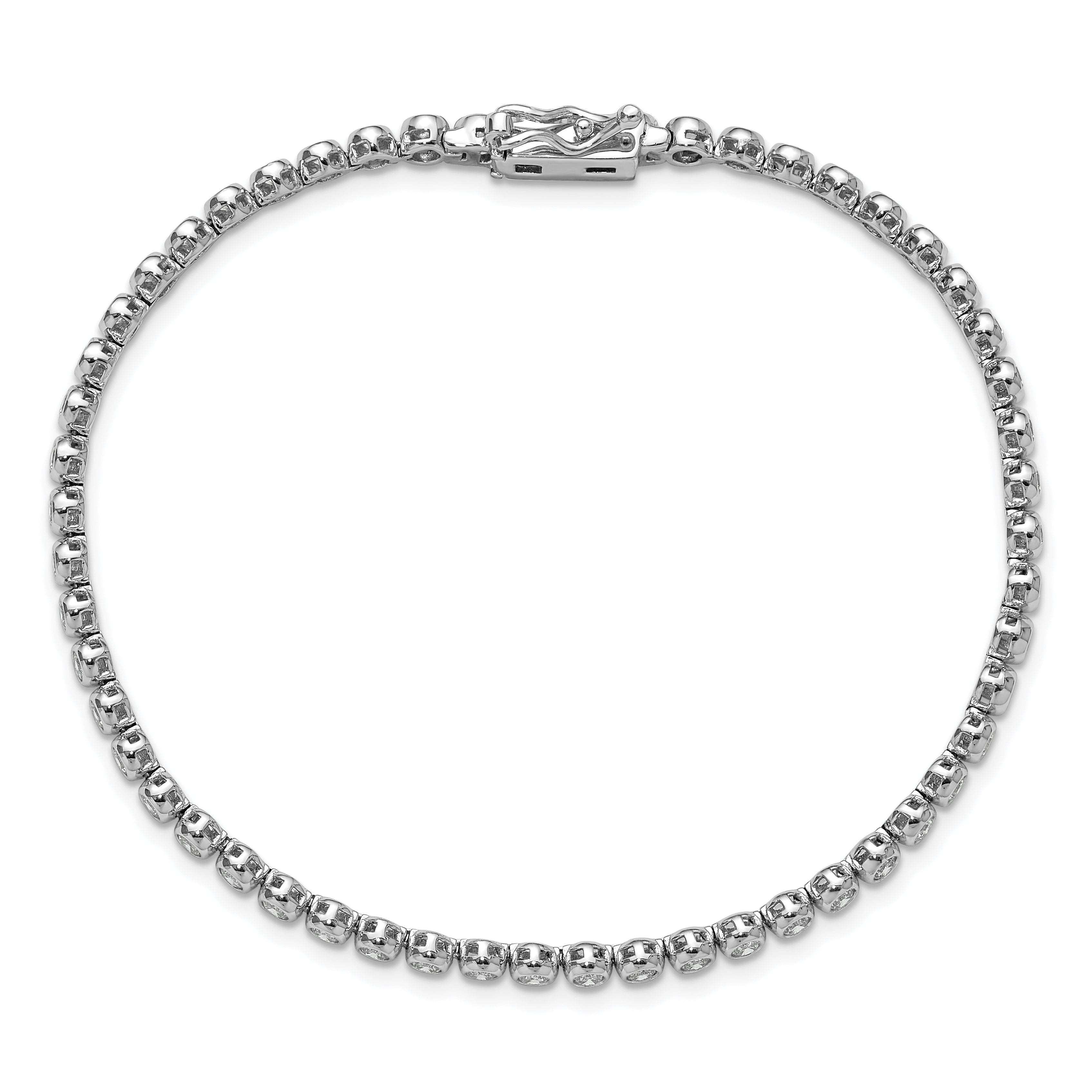 Sterling Shimmer Sterling Silver Rhodium-plated Bezel Set 2.3mm CZ 55 Stone 8 inch Bracelet