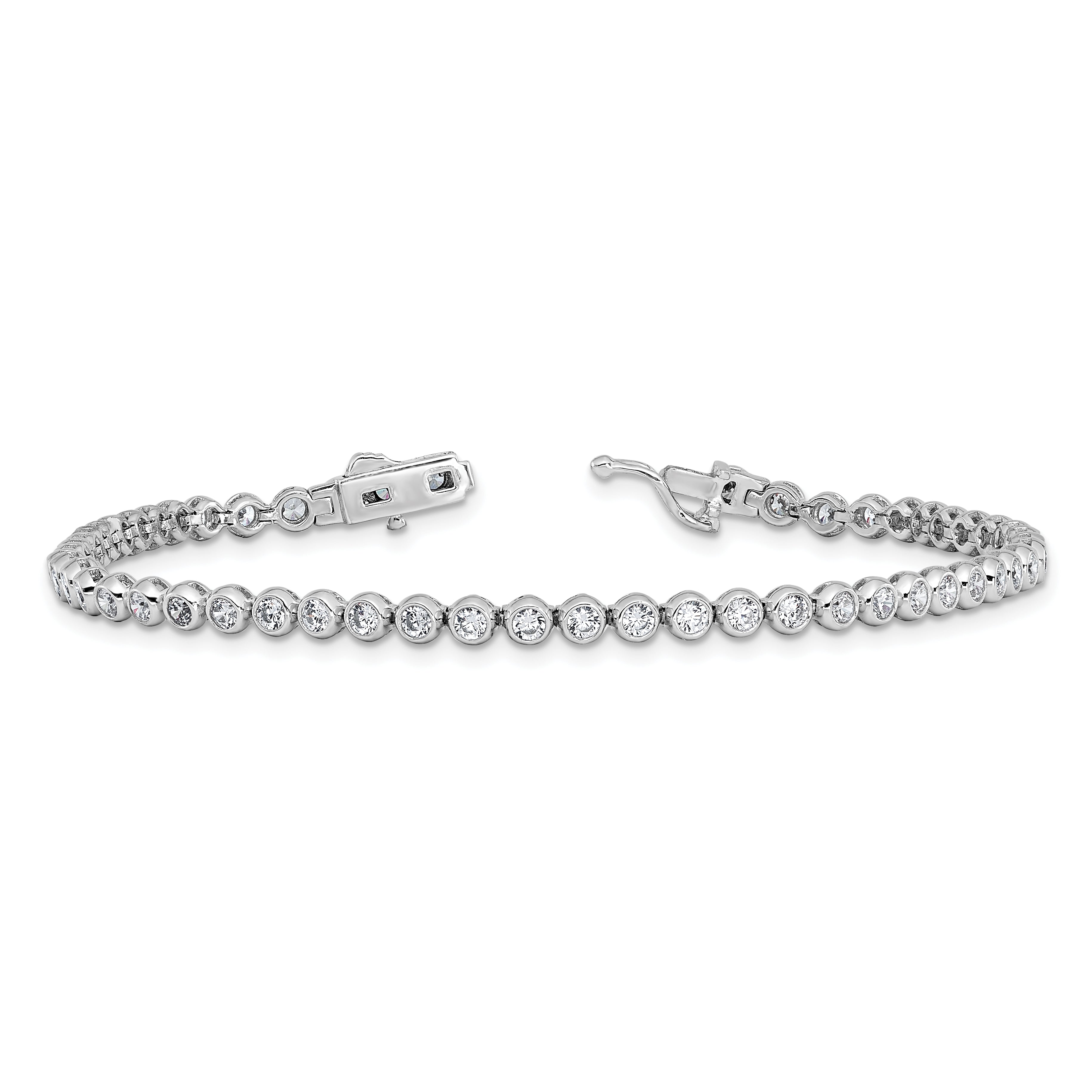 Sterling Shimmer Sterling Silver Rhodium-plated Bezel Set 2.3mm CZ 55 Stone 8 inch Bracelet