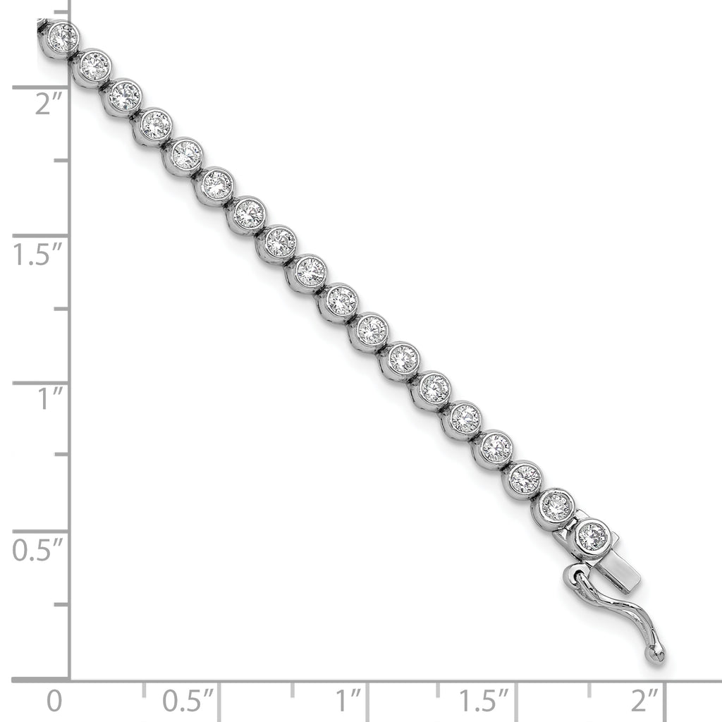 Sterling Shimmer Sterling Silver Rhodium-plated Bezel Set 2.3mm CZ 55 Stone 8 inch Bracelet