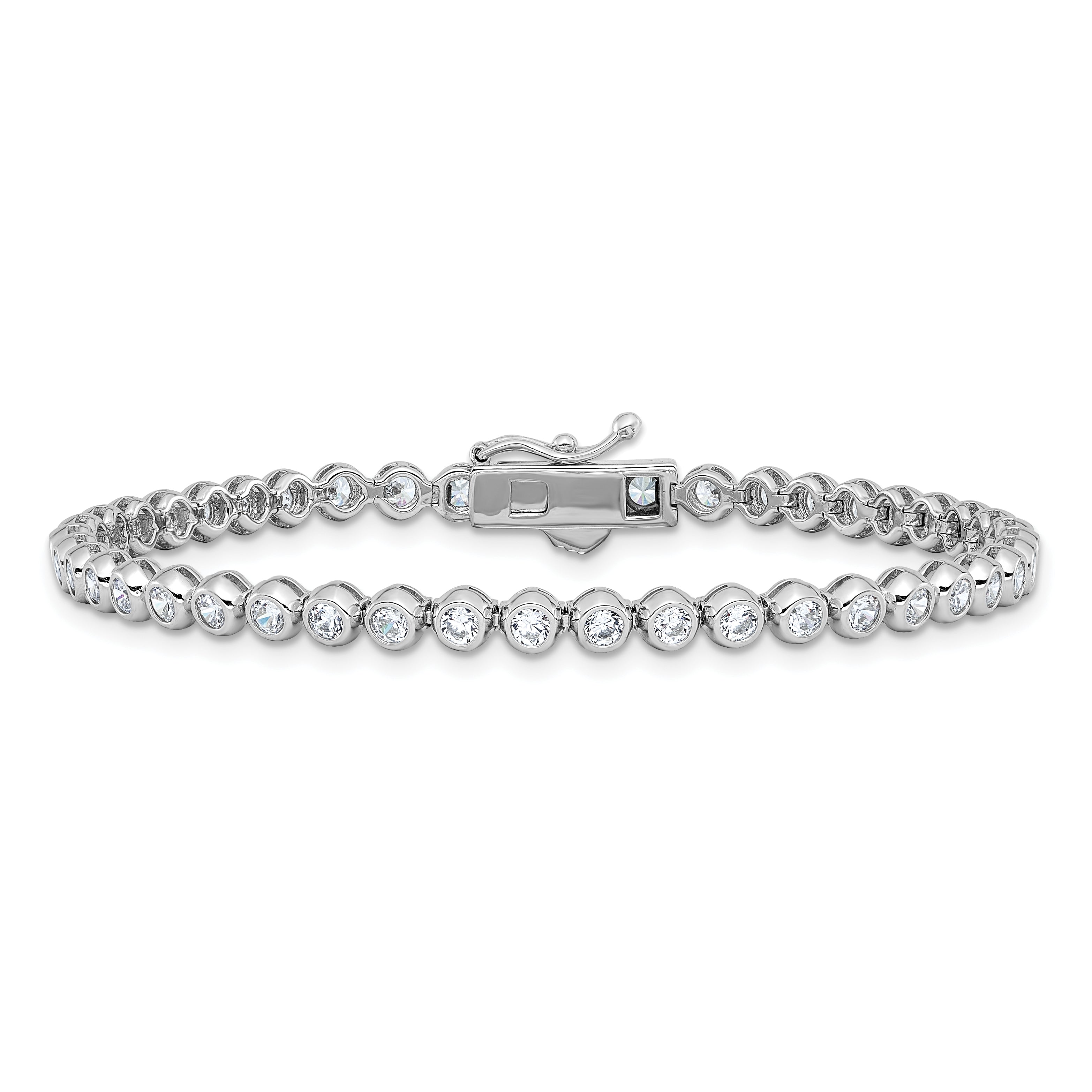 Sterling Shimmer Sterling Silver Rhodium-plated Bezel Set 2.5mm CZ 45 Stone 7 inch Bracelet
