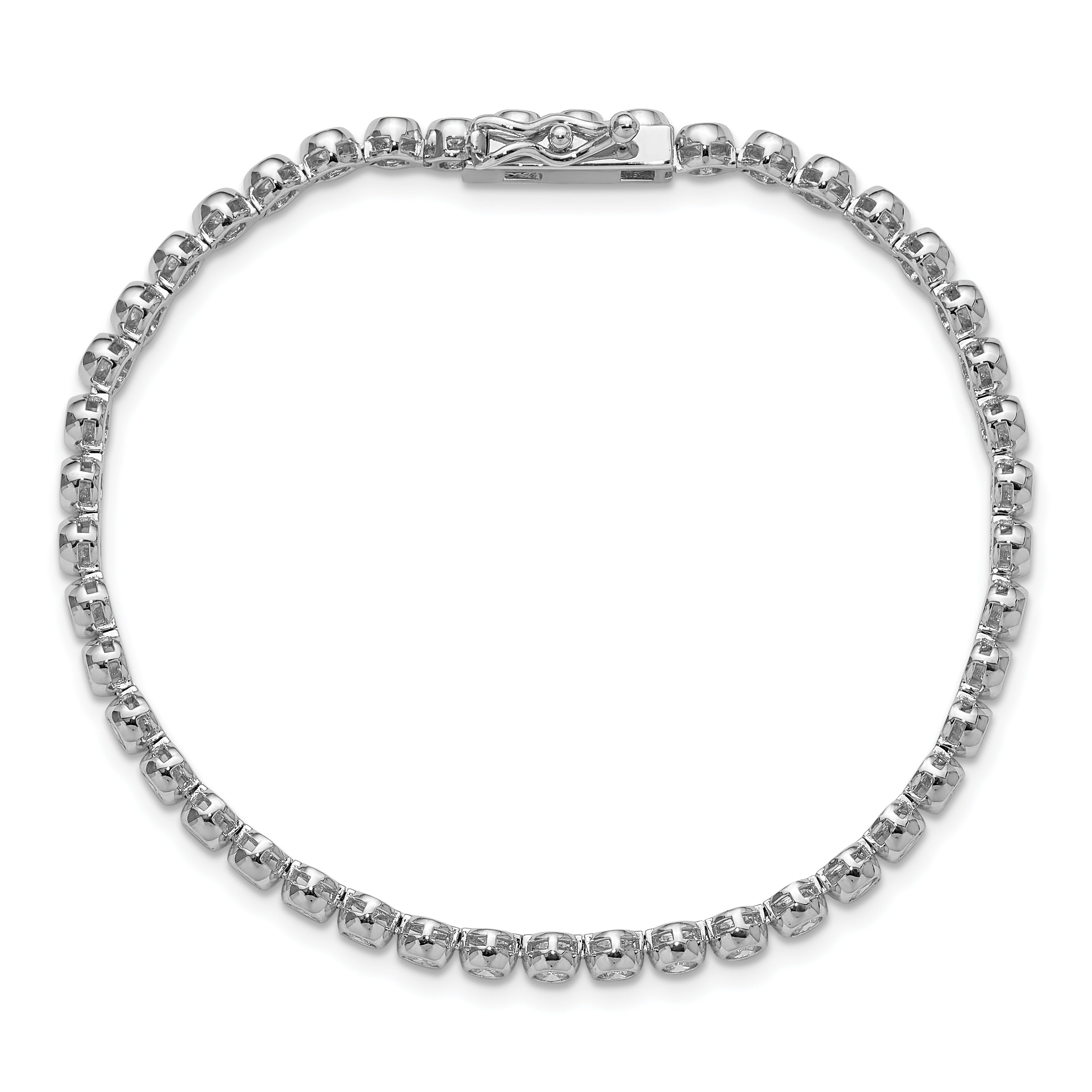 Sterling Shimmer Sterling Silver Rhodium-plated Bezel Set 2.5mm CZ 45 Stone 7 inch Bracelet