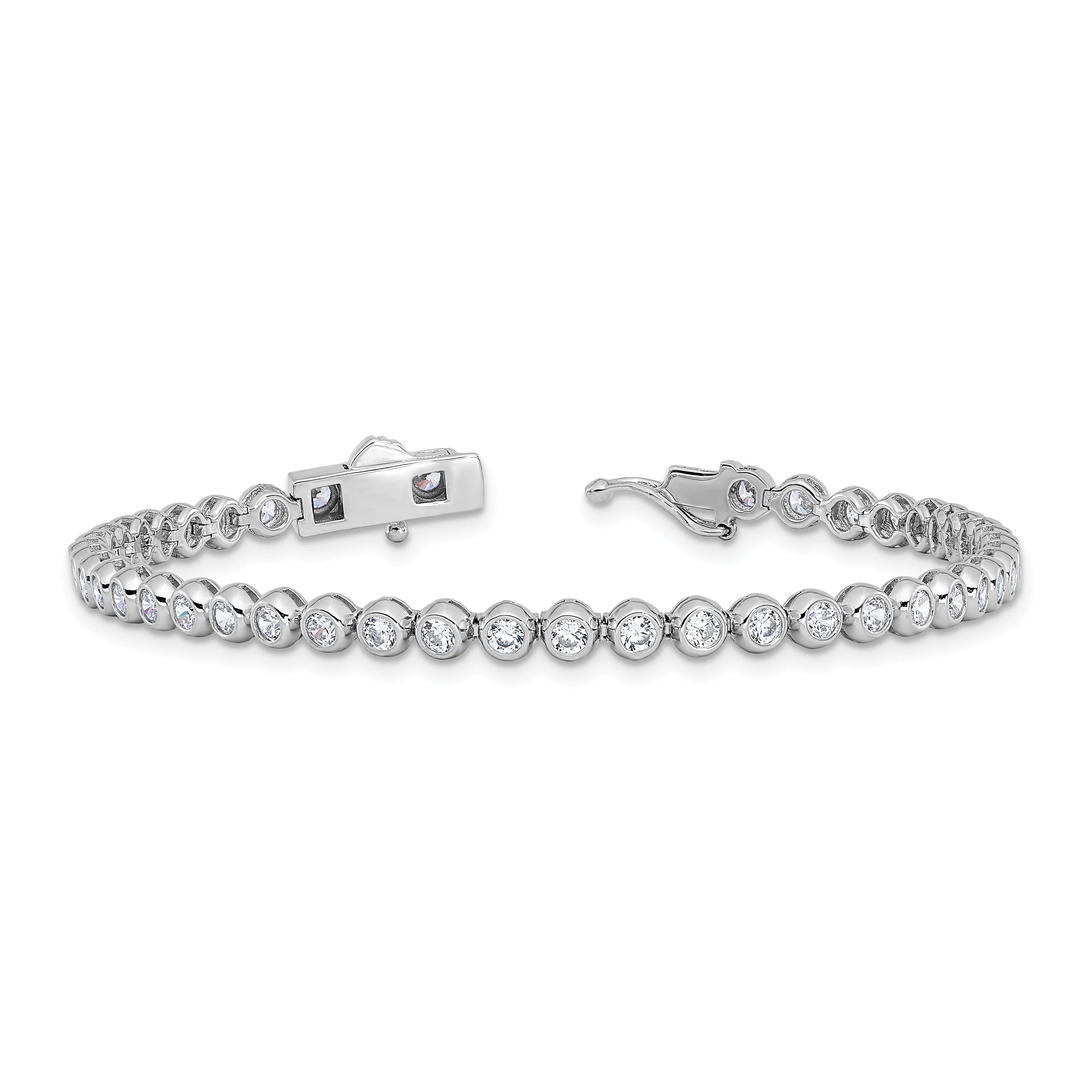 Sterling Shimmer Sterling Silver Rhodium-plated Bezel Set 2.5mm CZ 45 Stone 7 inch Bracelet