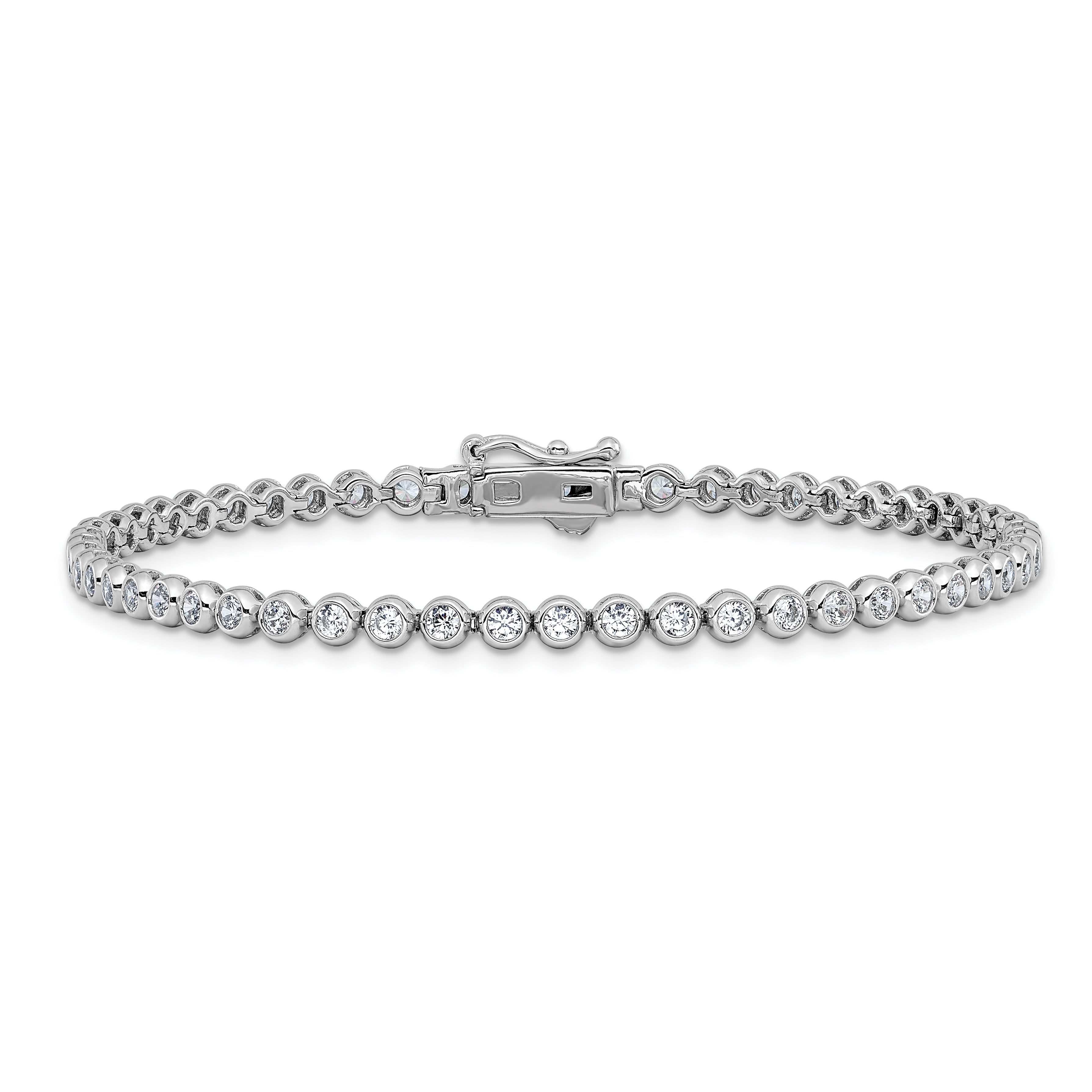 Sterling Shimmer Sterling Silver Rhodium-plated Bezel Set 2.5mm CZ 55 Stone 8 inch Bracelet
