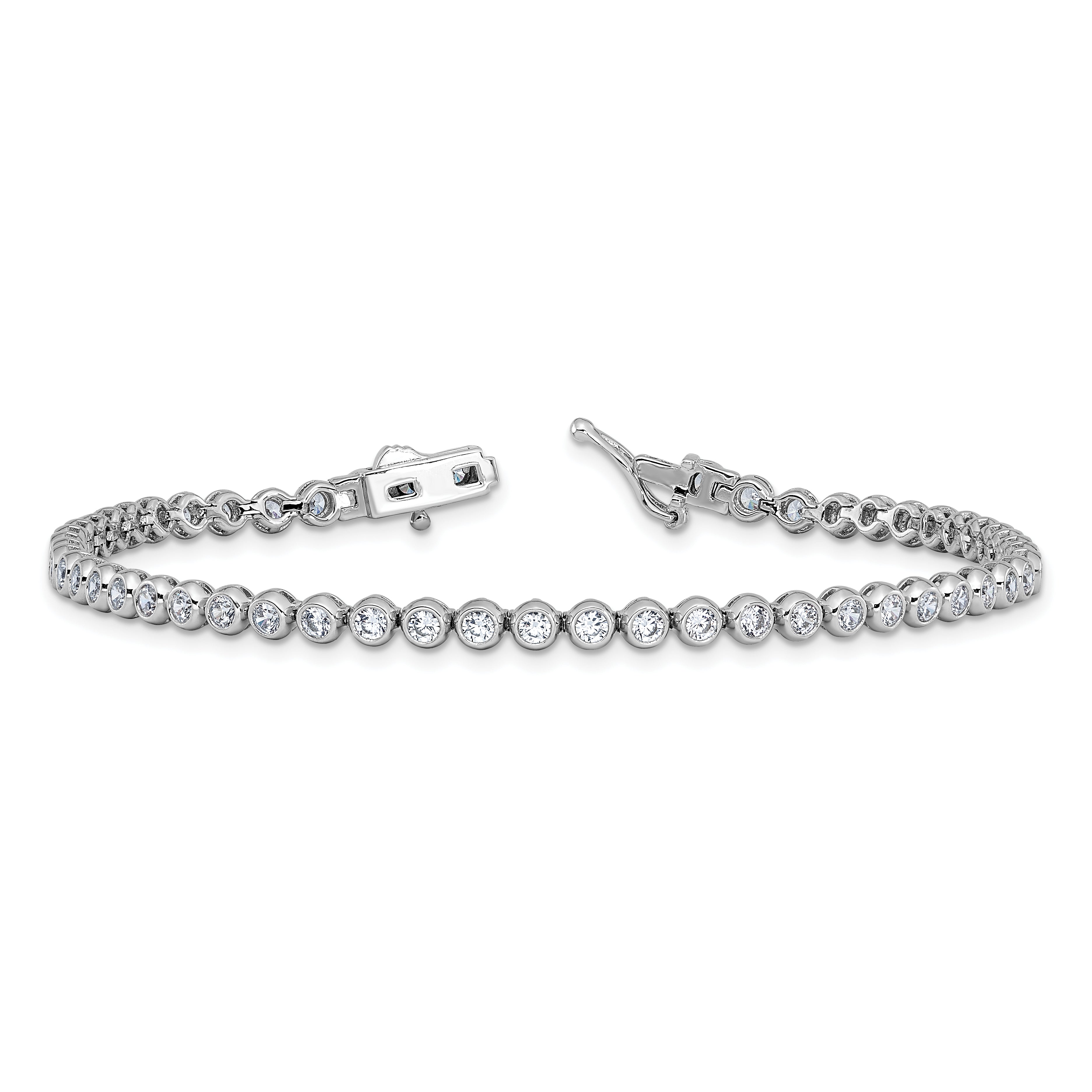 Sterling Shimmer Sterling Silver Rhodium-plated Bezel Set 2.5mm CZ 55 Stone 8 inch Bracelet