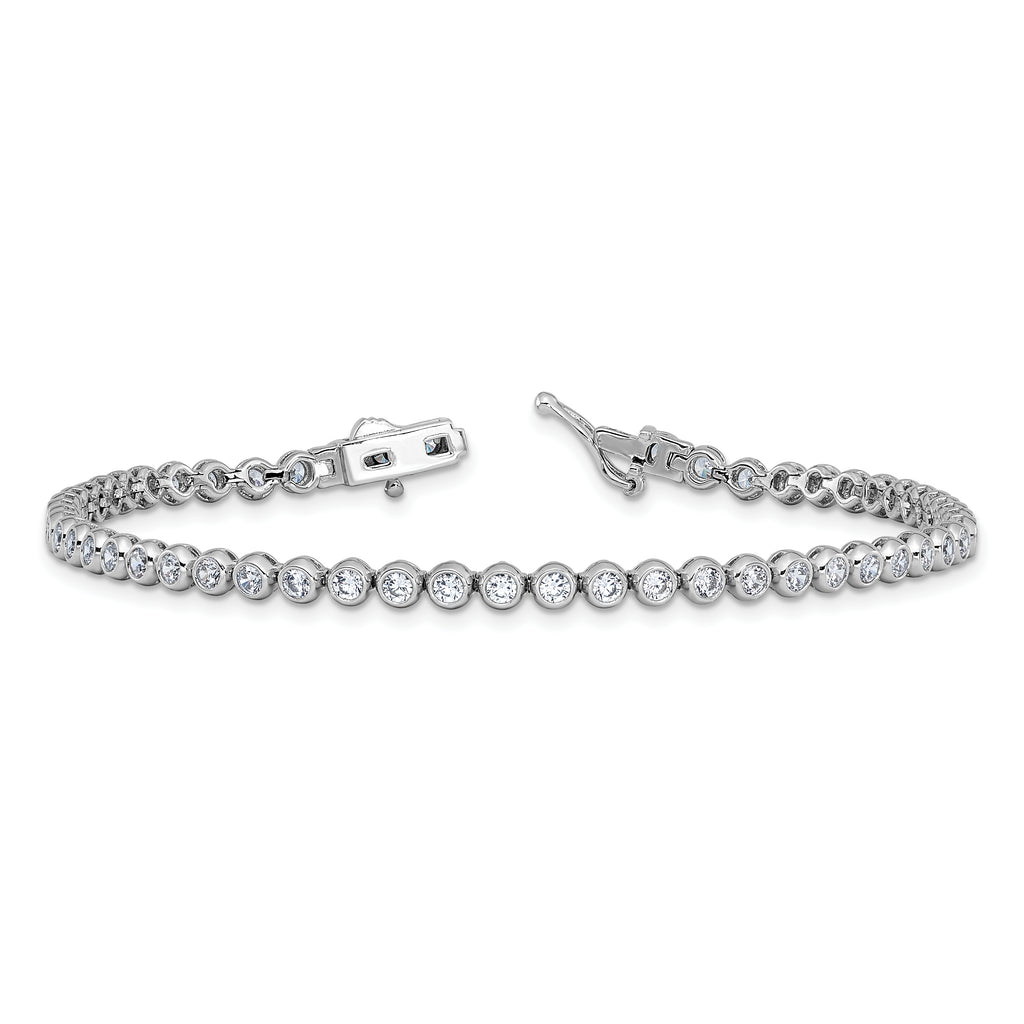 Sterling Shimmer Sterling Silver Rhodium-plated Bezel Set 2.5mm CZ 55 Stone 8 inch Bracelet