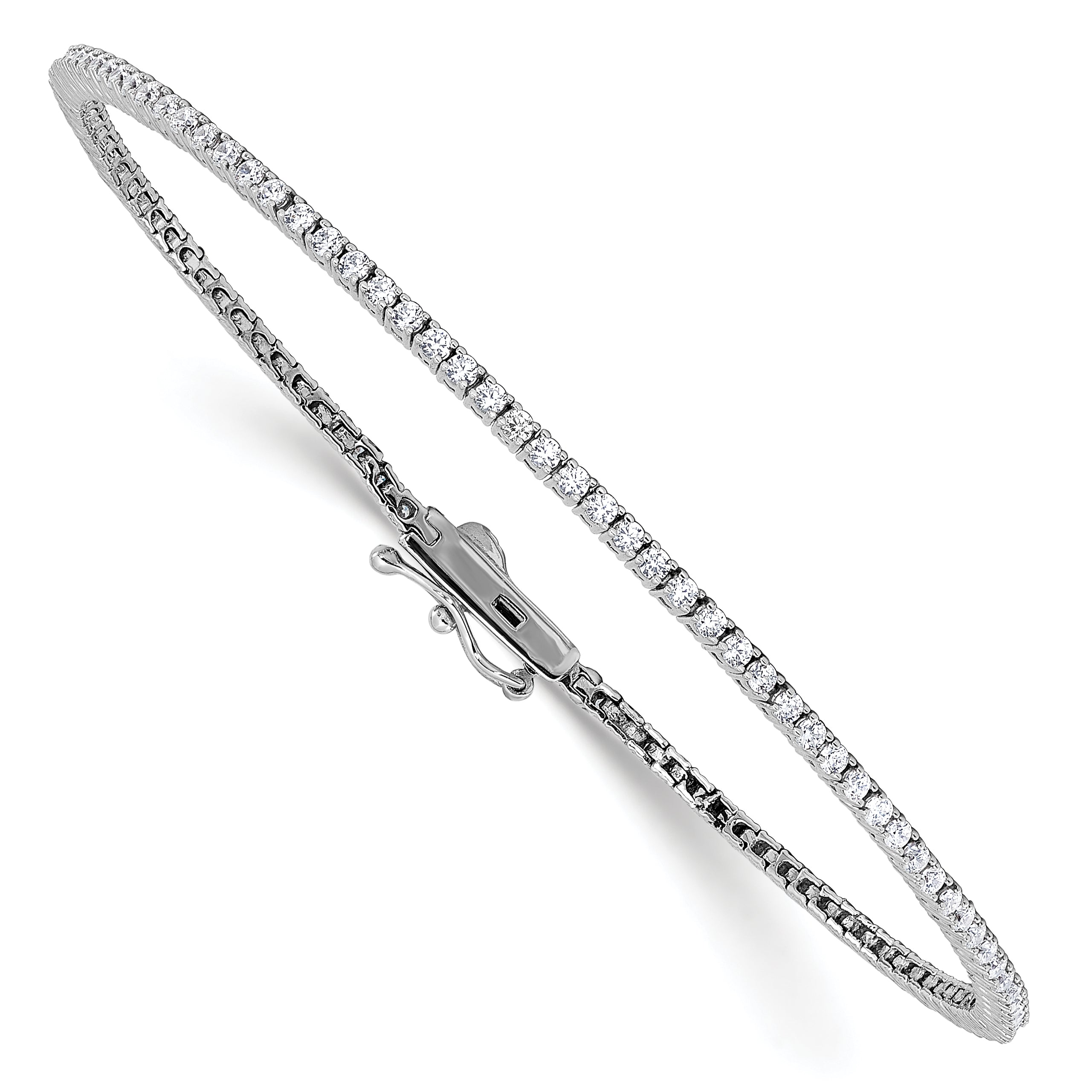 Sterling Shimmer Sterling Silver Rhodium-plated 1.5mm CZ 109 Stone 8 inch Bracelet