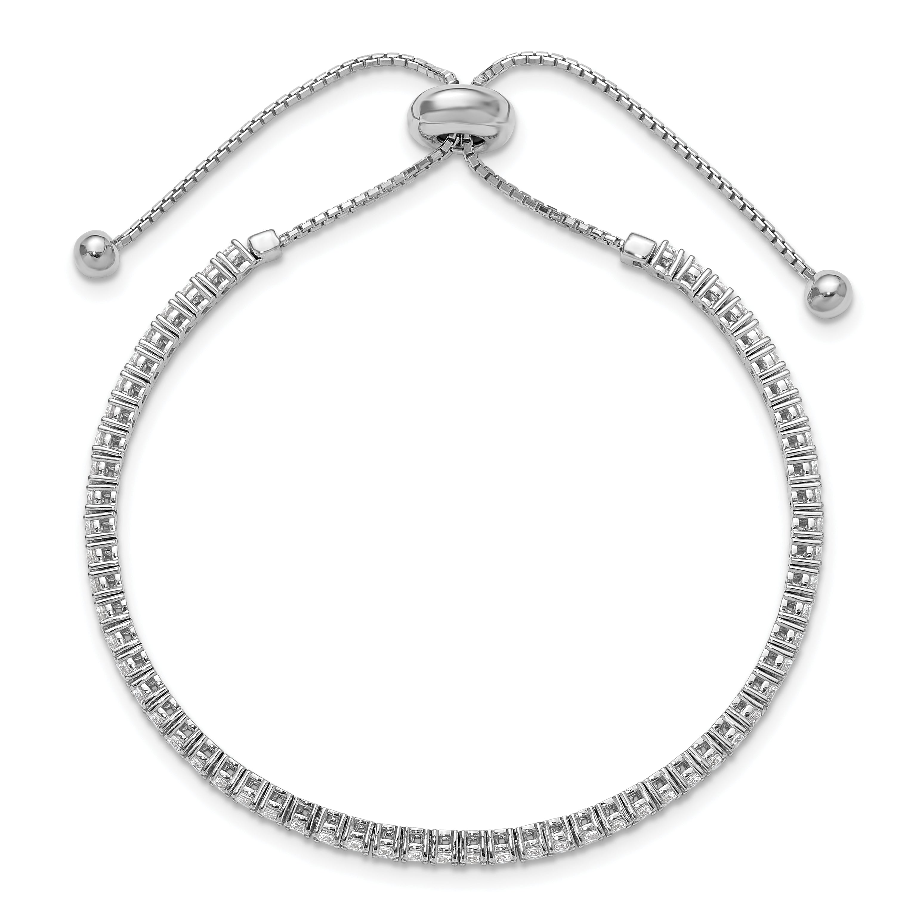 Sterling Shimmer Sterling Silver Rhodium-plated 2mm CZ 60 Stone Adjustable Bracelet Secondary image