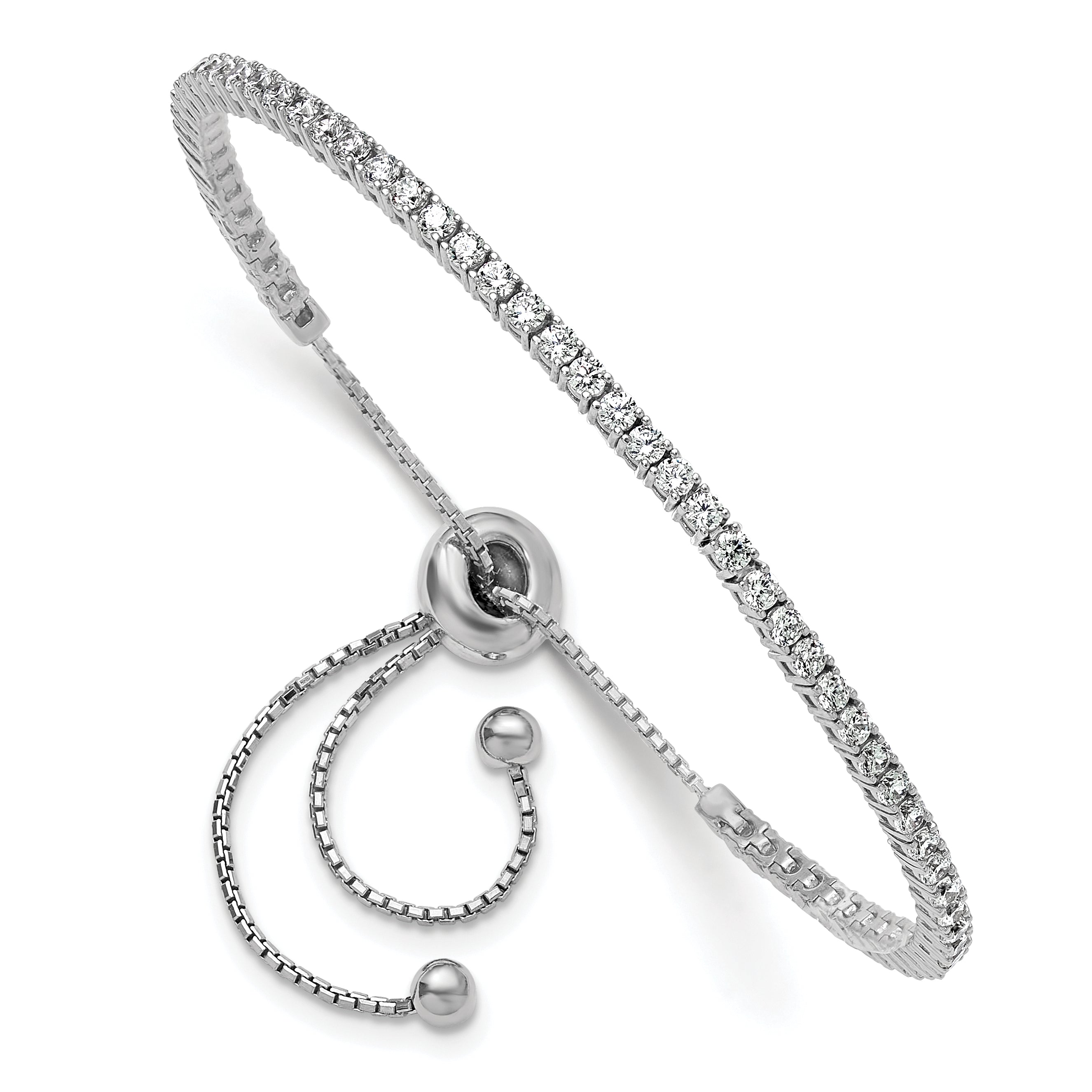 Sterling Shimmer Sterling Silver Rhodium-plated 2mm CZ 60 Stone Adjustable Bracelet