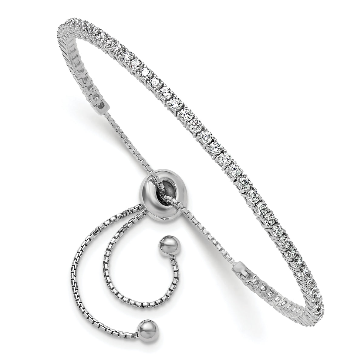 Sterling Shimmer Sterling Silver Rhodium-plated 2mm CZ 60 Stone Adjustable Bracelet