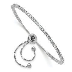 Sterling Shimmer Sterling Silver Rhodium-plated 2mm CZ 60 Stone Adjustable Bracelet