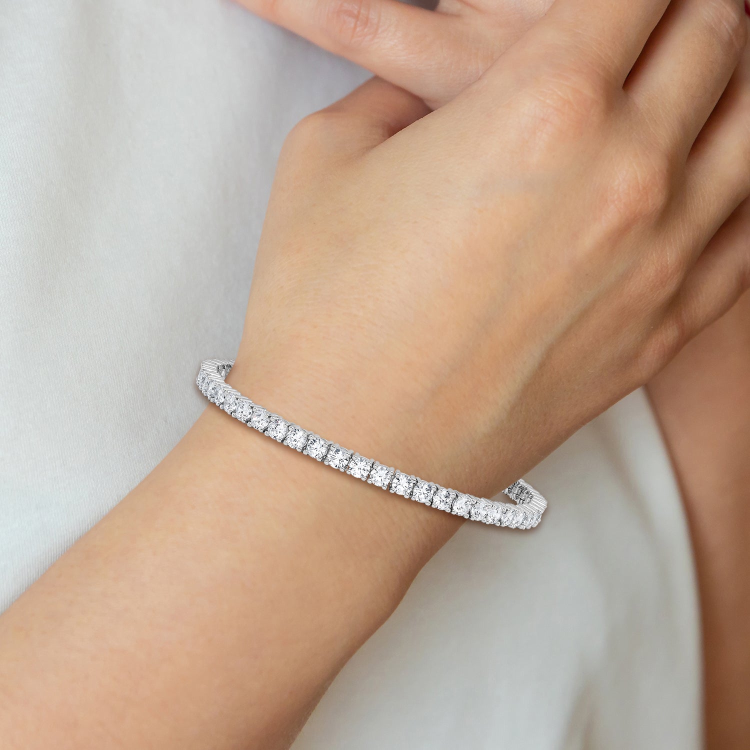 Sterling Shimmer Sterling Silver Rhodium-plated 3.5mm CZ 54 Stone 8 inch Bracelet