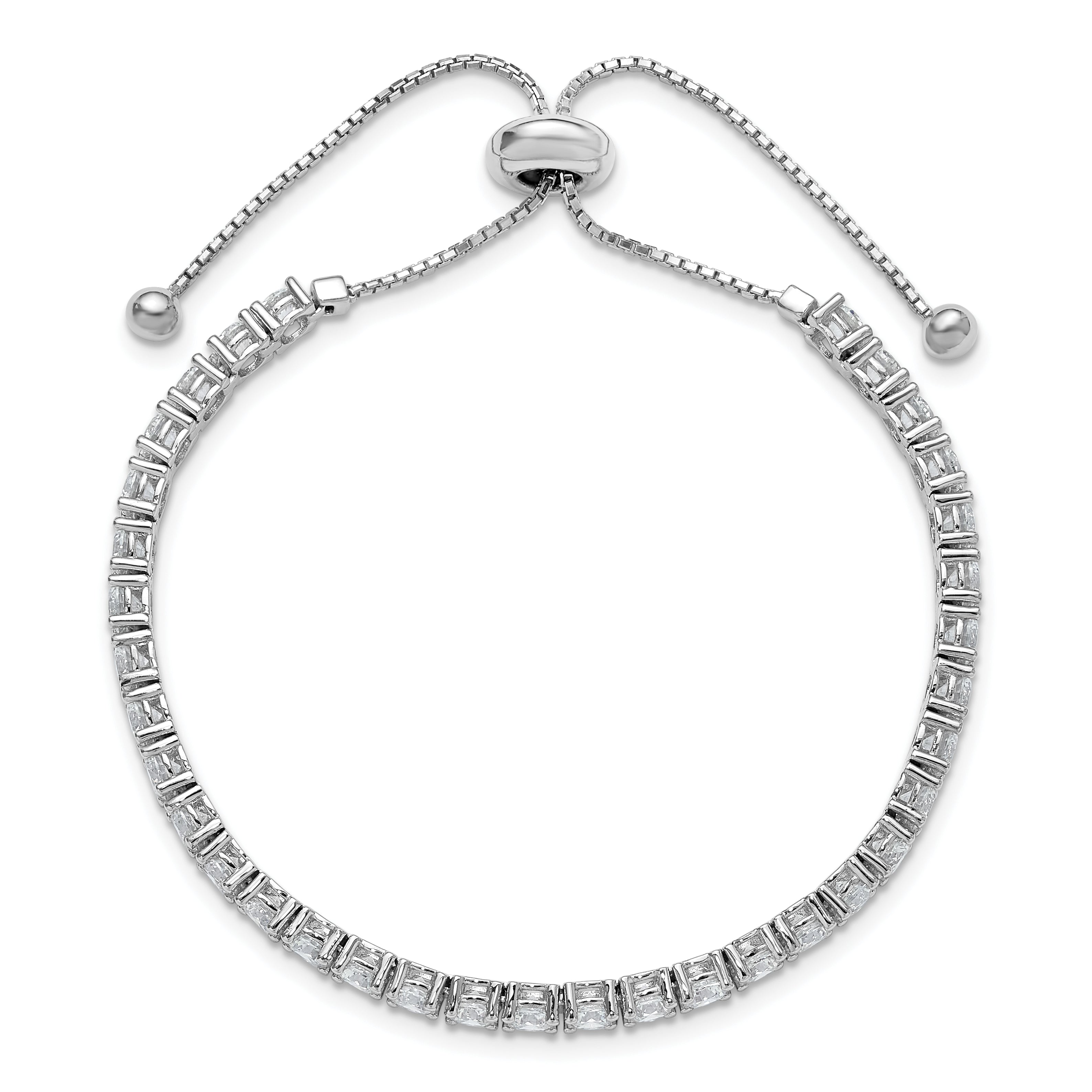 Sterling Shimmer Sterling Silver Rhodium-plated 3.5mm CZ 35 Stone Adjustable Bracelet