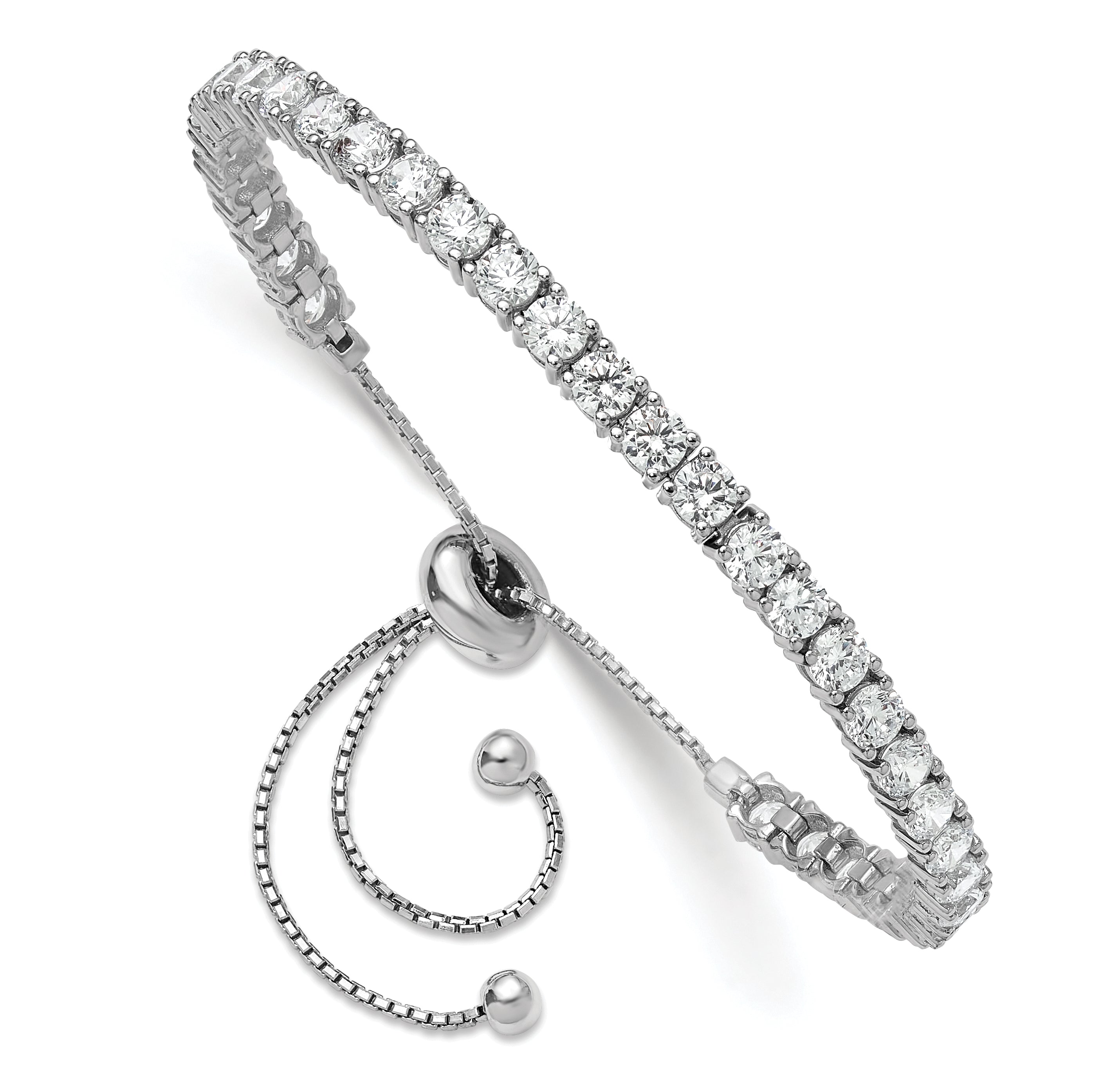 Sterling Shimmer Sterling Silver Rhodium-plated 3.5mm CZ 35 Stone Adjustable Bracelet