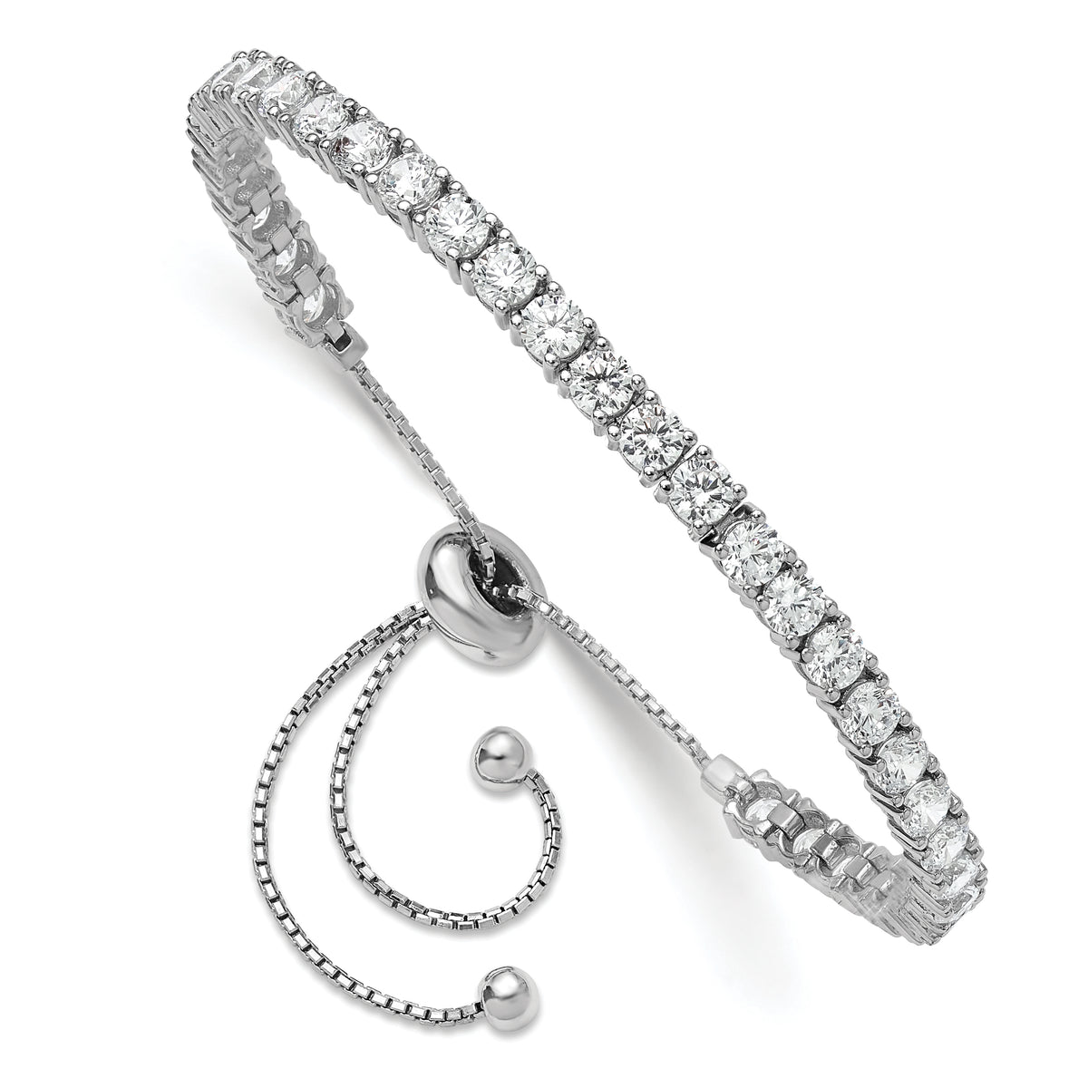 Sterling Shimmer Sterling Silver Rhodium-plated 3.5mm CZ 35 Stone Adjustable Bracelet
