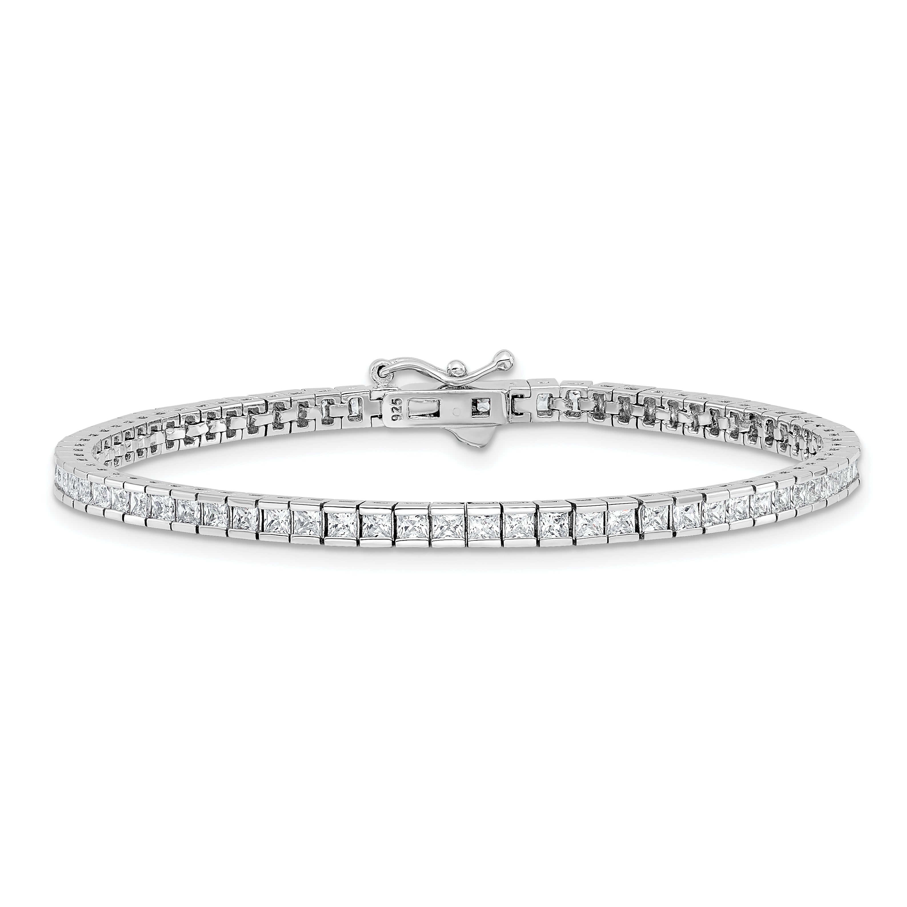 Sterling Shimmer Sterling Silver Rhodium-plated Square 2mm x 2mm CZ 74 Stone 7 inch Bracelet