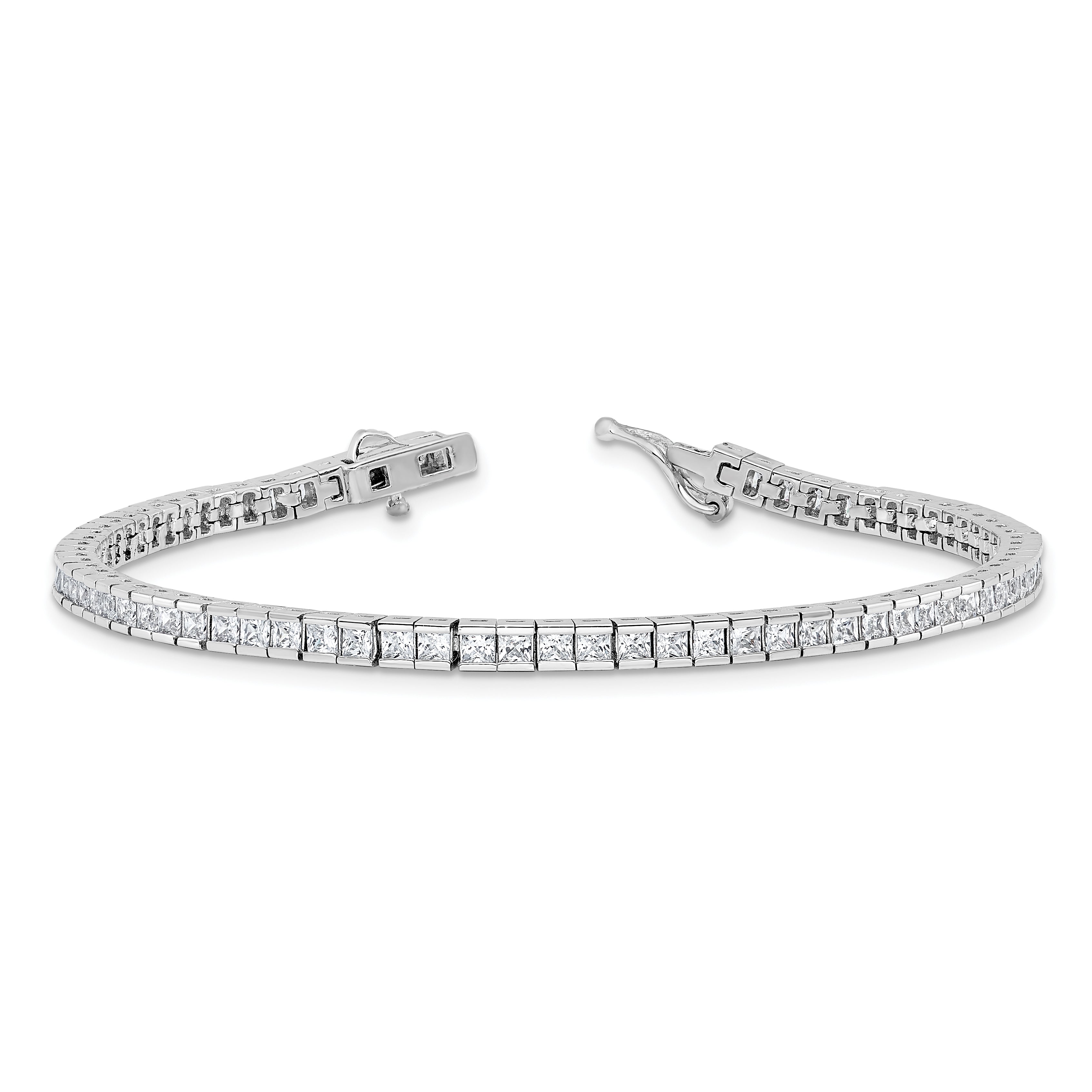 Sterling Shimmer Sterling Silver Rhodium-plated Square 2mm x 2mm CZ 74 Stone 7 inch Bracelet