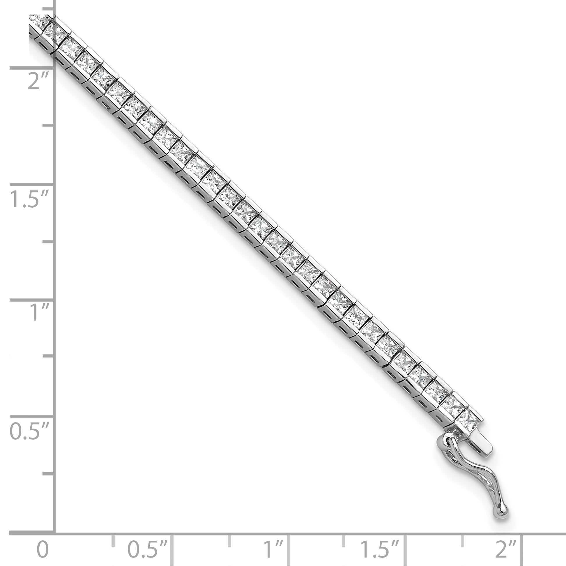 Sterling Shimmer Sterling Silver Rhodium-plated Square 2mm x 2mm CZ 74 Stone 7 inch Bracelet