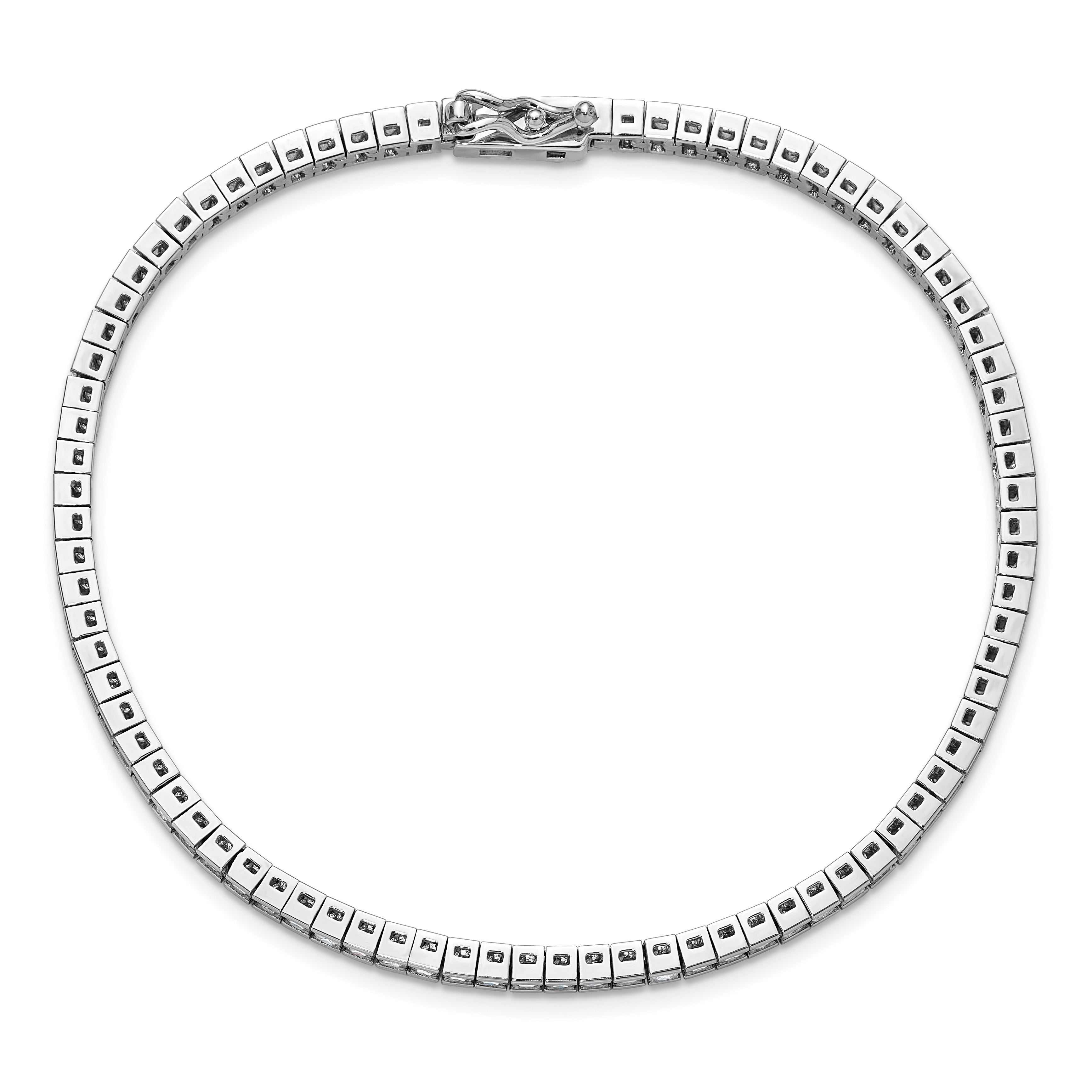 Sterling Shimmer Sterling Silver Rhodium-plated Square 3mm x 3mm CZ 86 Stone 8 inch Bracelet