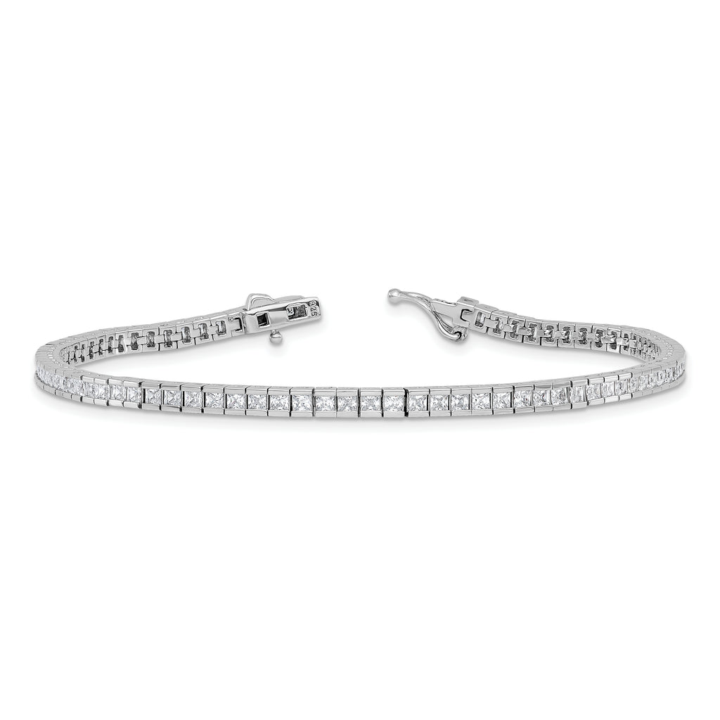 Sterling Shimmer Sterling Silver Rhodium-plated Square 3mm x 3mm CZ 86 Stone 8 inch Bracelet
