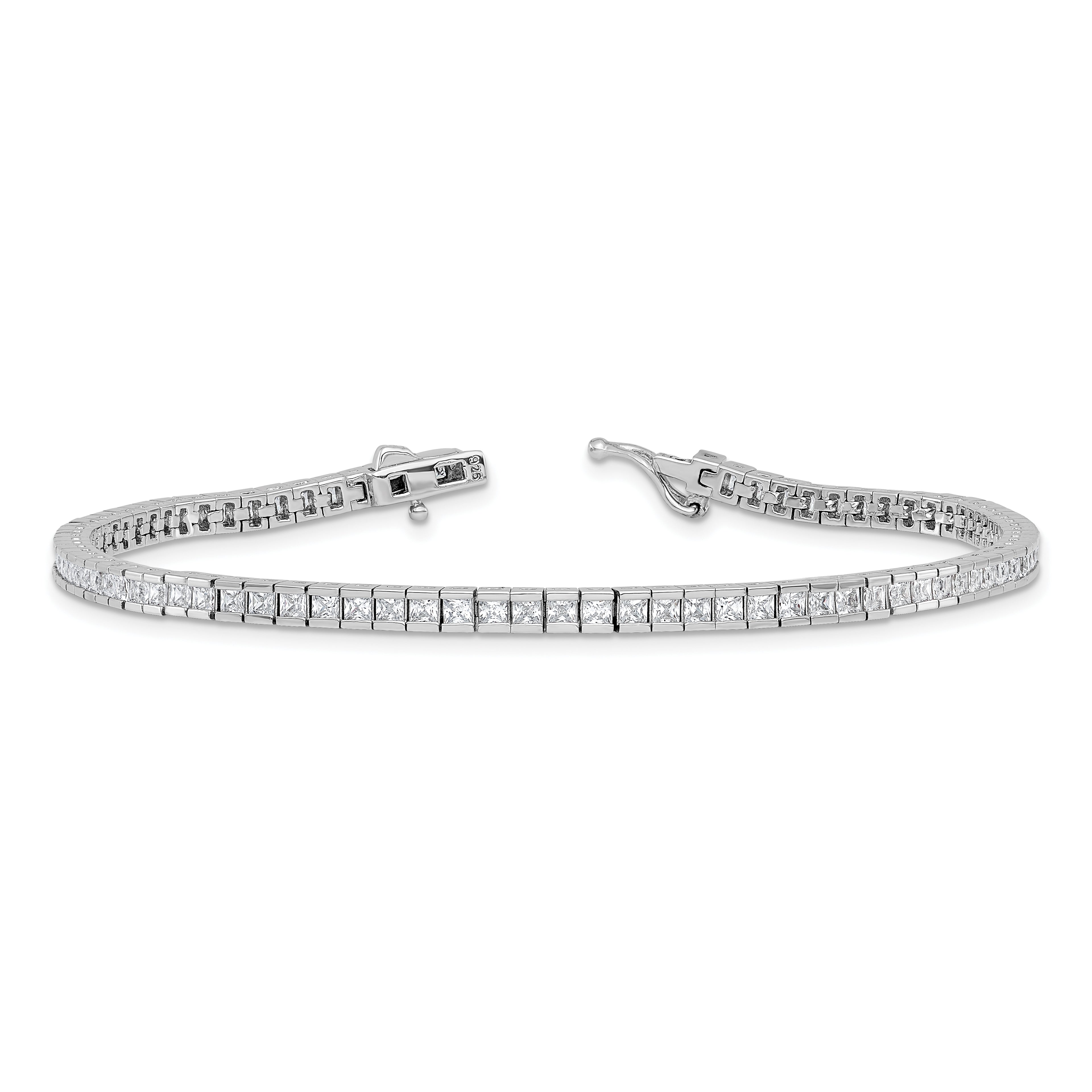 Sterling Shimmer Sterling Silver Rhodium-plated Square 3mm x 3mm CZ 86 Stone 8 inch Bracelet