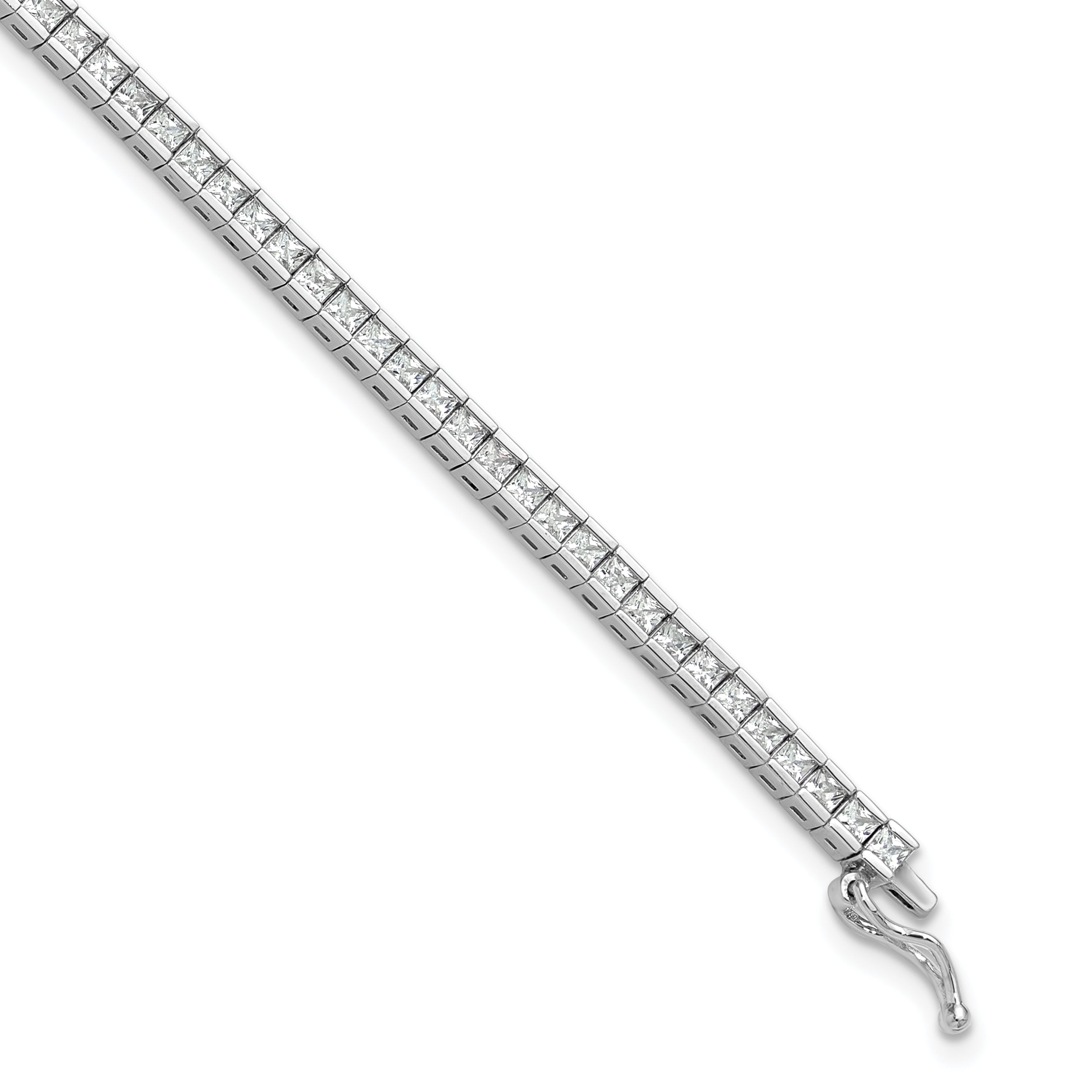 Sterling Shimmer Sterling Silver Rhodium-plated Square 3mm x 3mm CZ 86 Stone 8 inch Bracelet