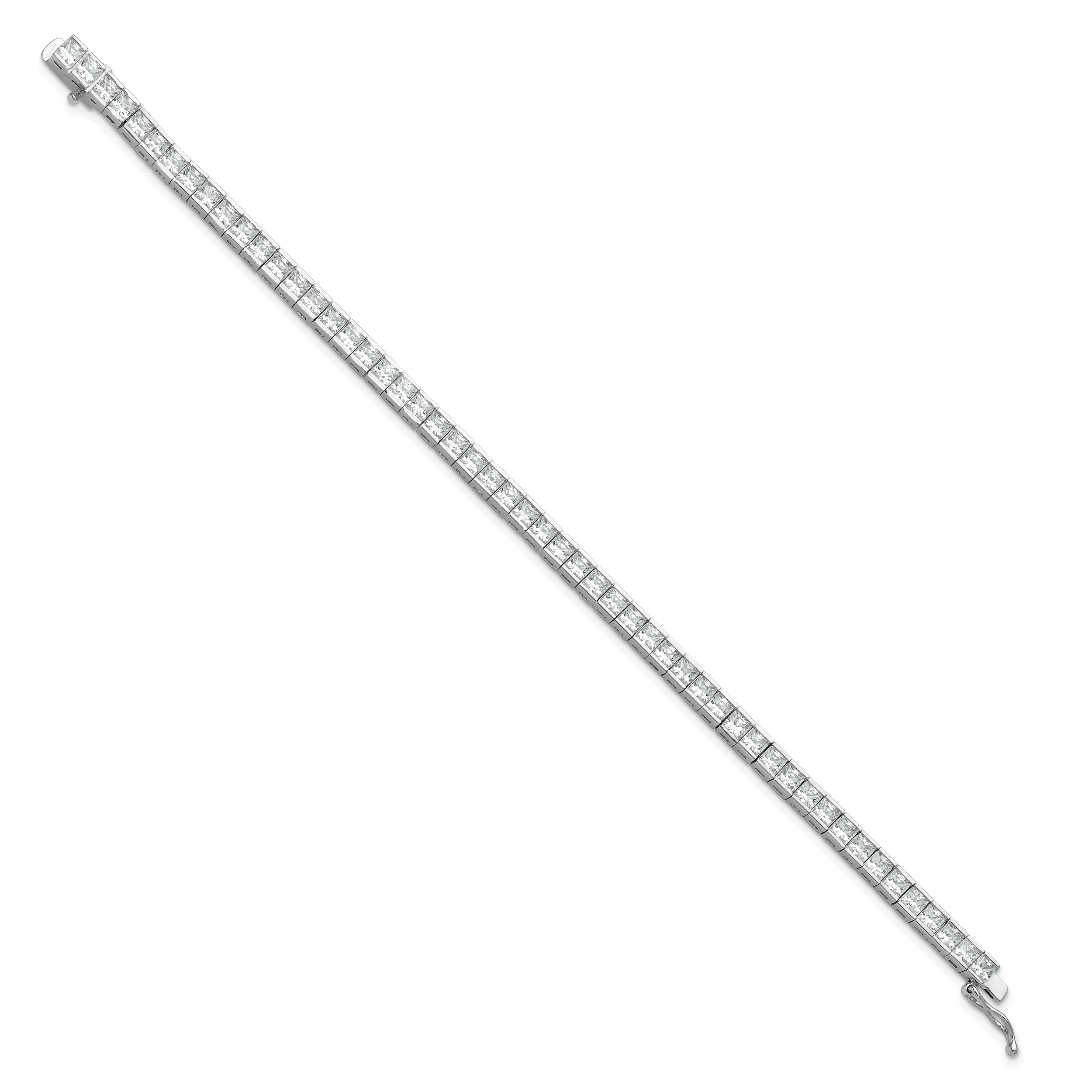 Sterling Shimmer Sterling Silver Rhodium-plated Square 3mm x 3mm CZ 53 Stone 7 inch Bracelet Secondary image