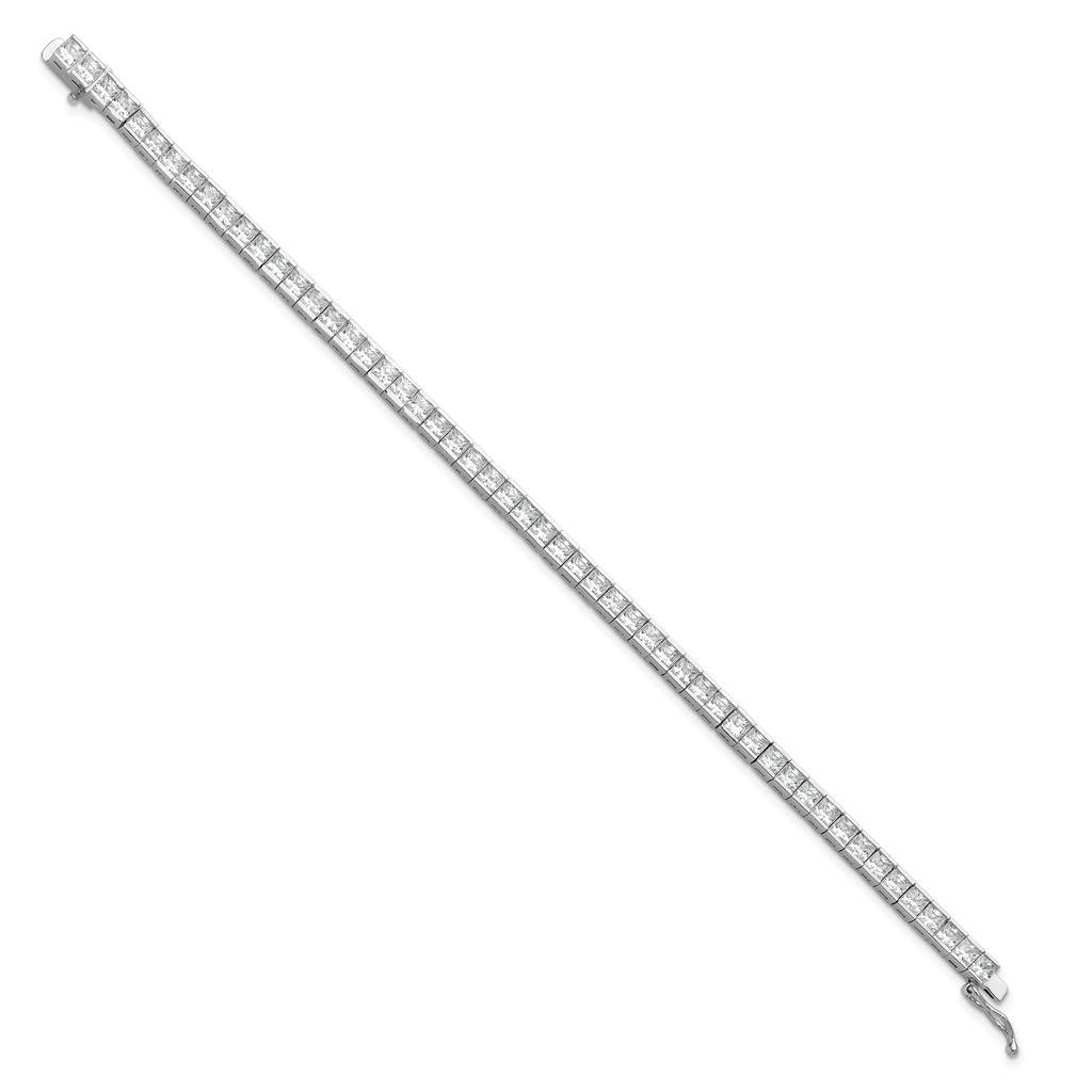 Sterling Shimmer Sterling Silver Rhodium-plated Square 3mm x 3mm CZ 53 Stone 7 inch Bracelet