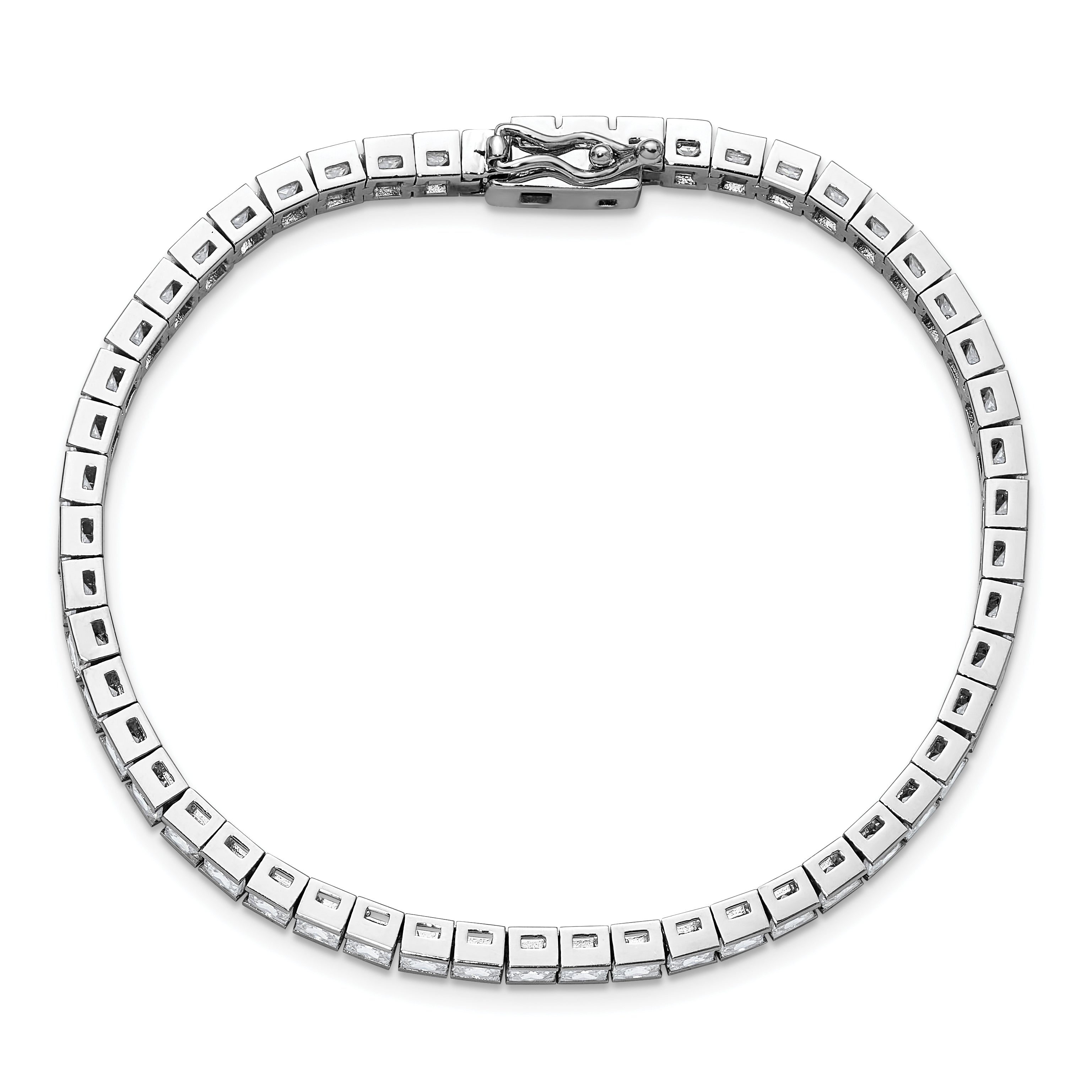 Sterling Shimmer Sterling Silver Rhodium-plated Square 3mm x 3mm CZ 53 Stone 7 inch Bracelet