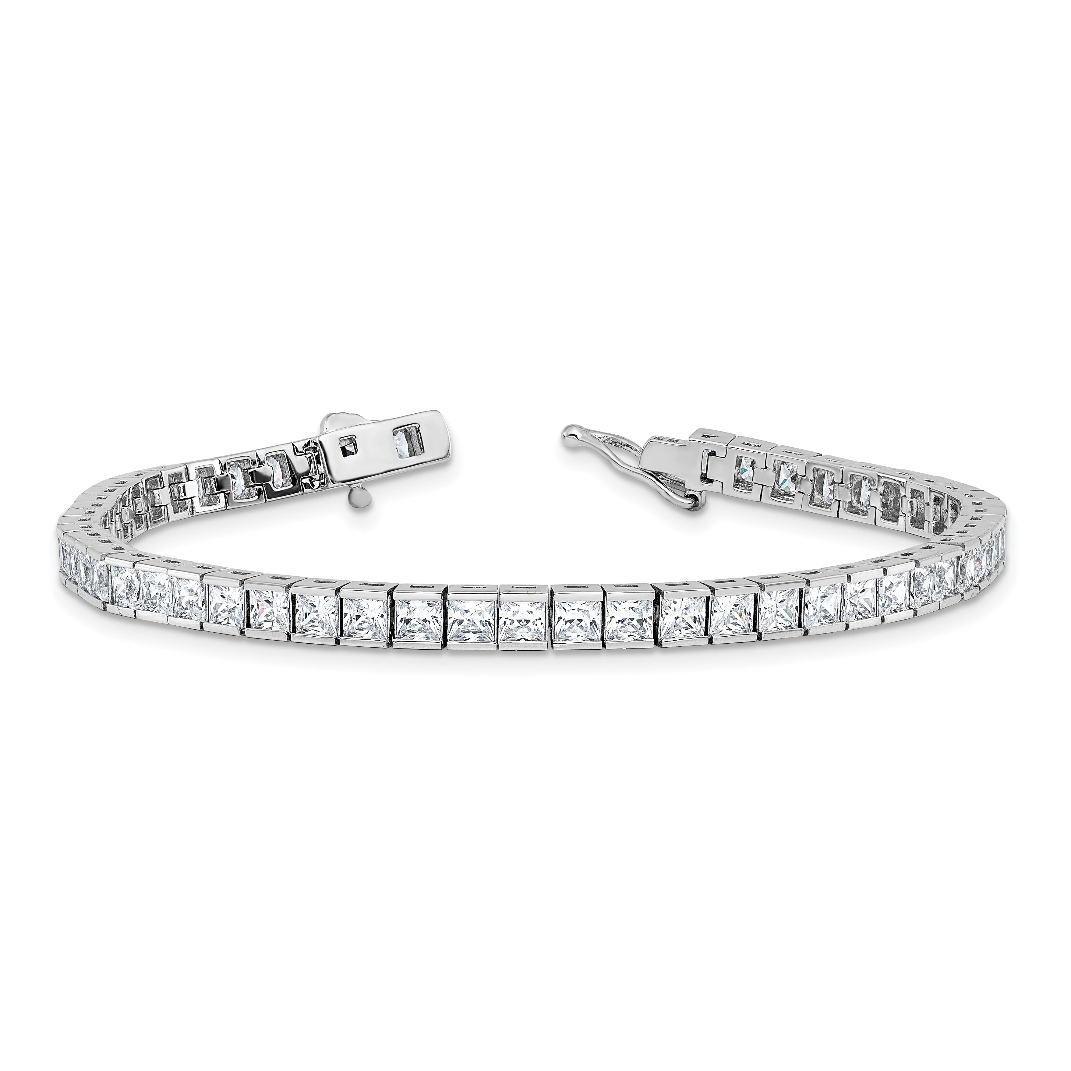Sterling Shimmer Sterling Silver Rhodium-plated Square 3mm x 3mm CZ 53 Stone 7 inch Bracelet