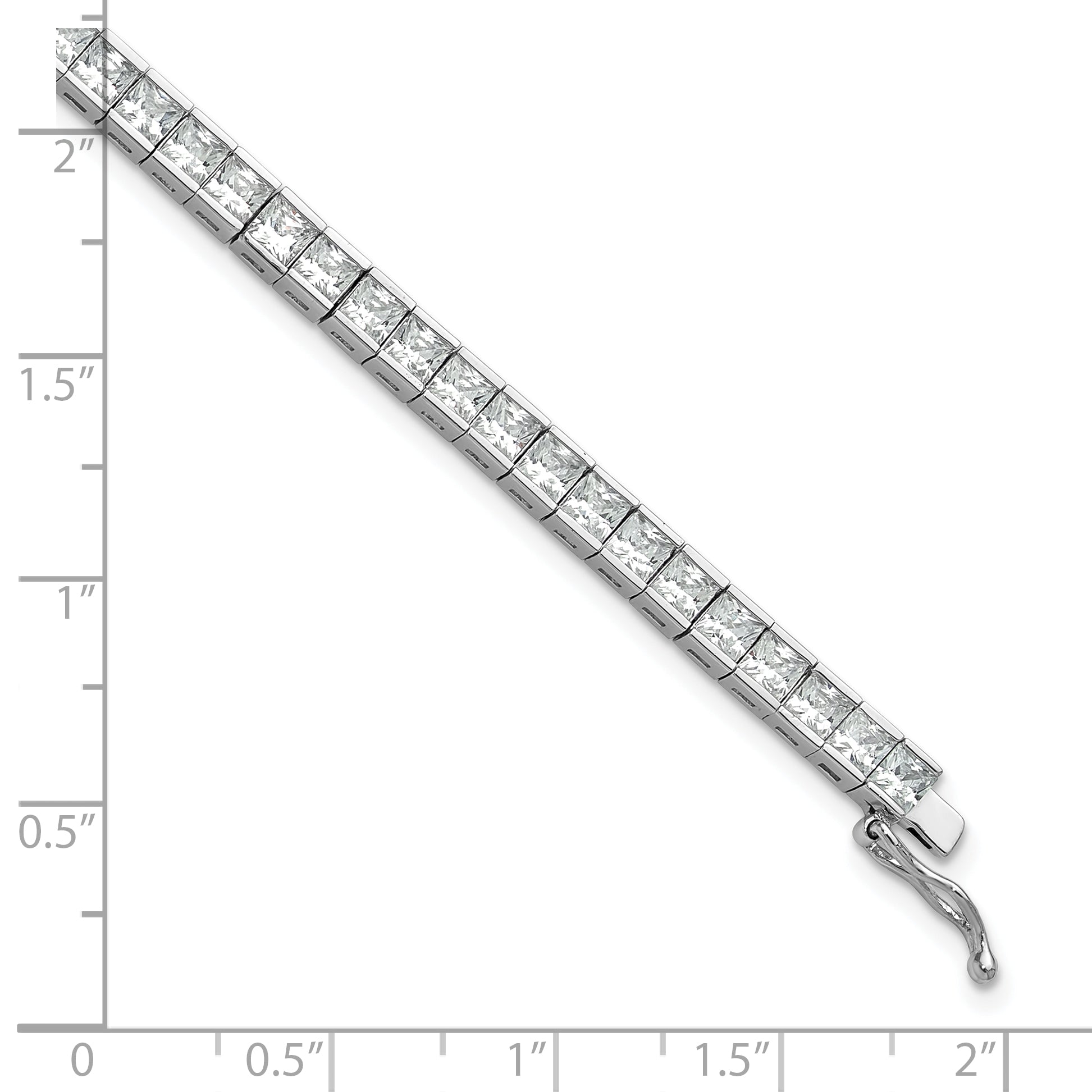 Sterling Shimmer Sterling Silver Rhodium-plated Square 3mm x 3mm CZ 53 Stone 7 inch Bracelet