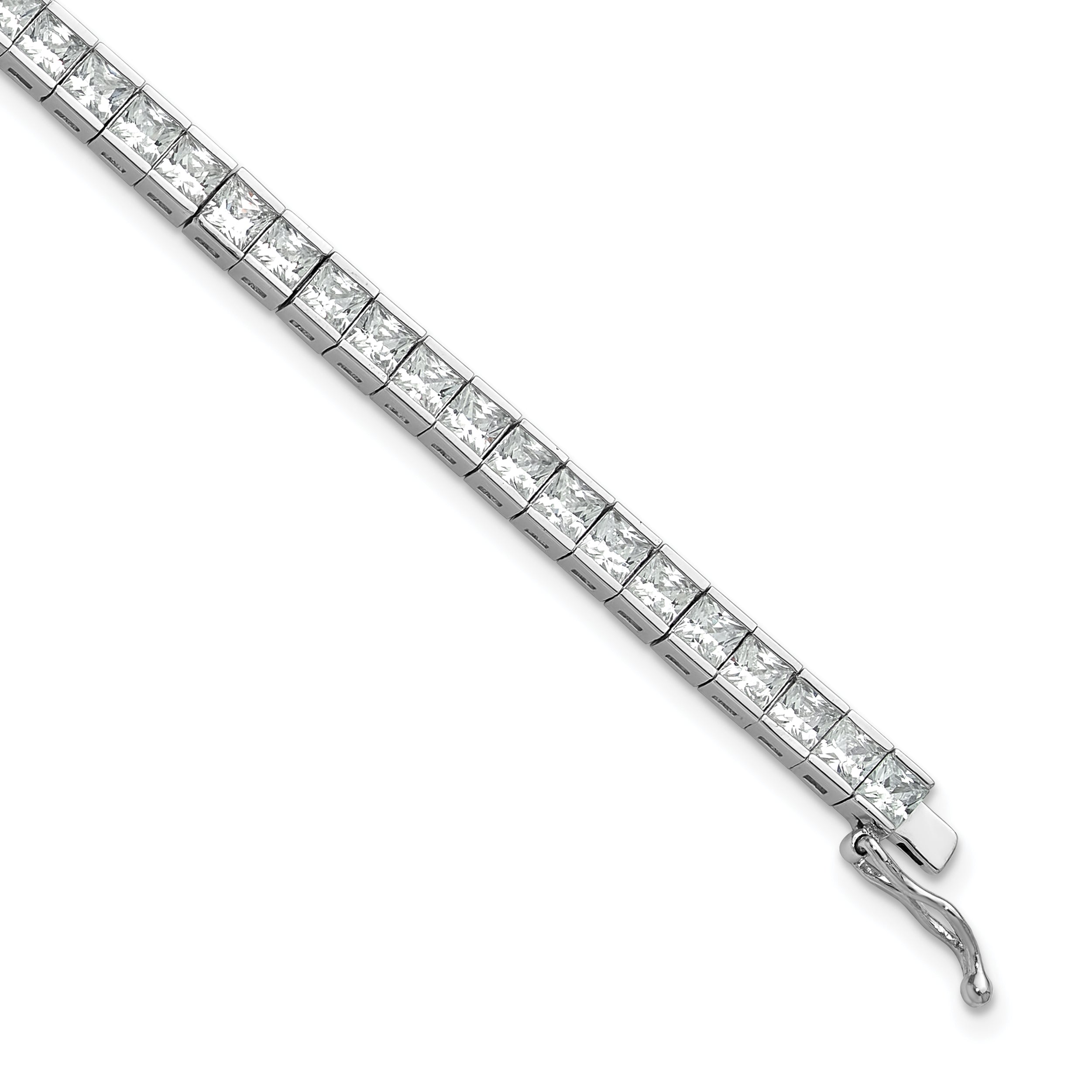 Sterling Shimmer Sterling Silver Rhodium-plated Square 3mm x 3mm CZ 53 Stone 7 inch Bracelet Main image