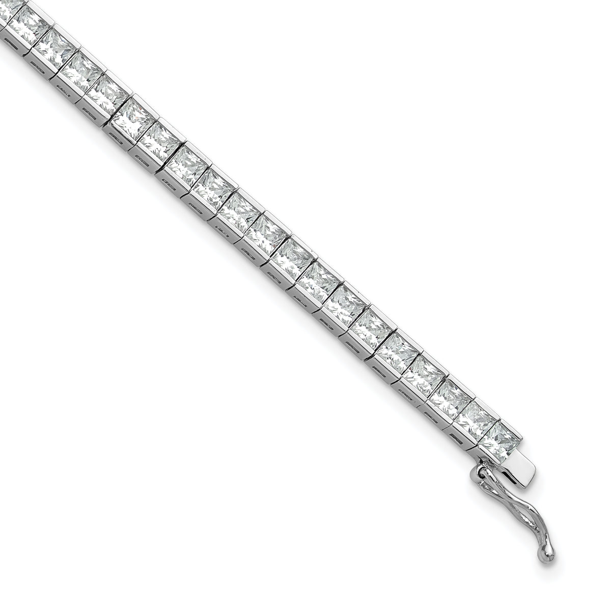 Sterling Shimmer Sterling Silver Rhodium-plated Square 3mm x 3mm CZ 53 Stone 7 inch Bracelet