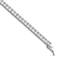 Sterling Shimmer Sterling Silver Rhodium-plated Square 3mm x 3mm CZ 53 Stone 7 inch Bracelet