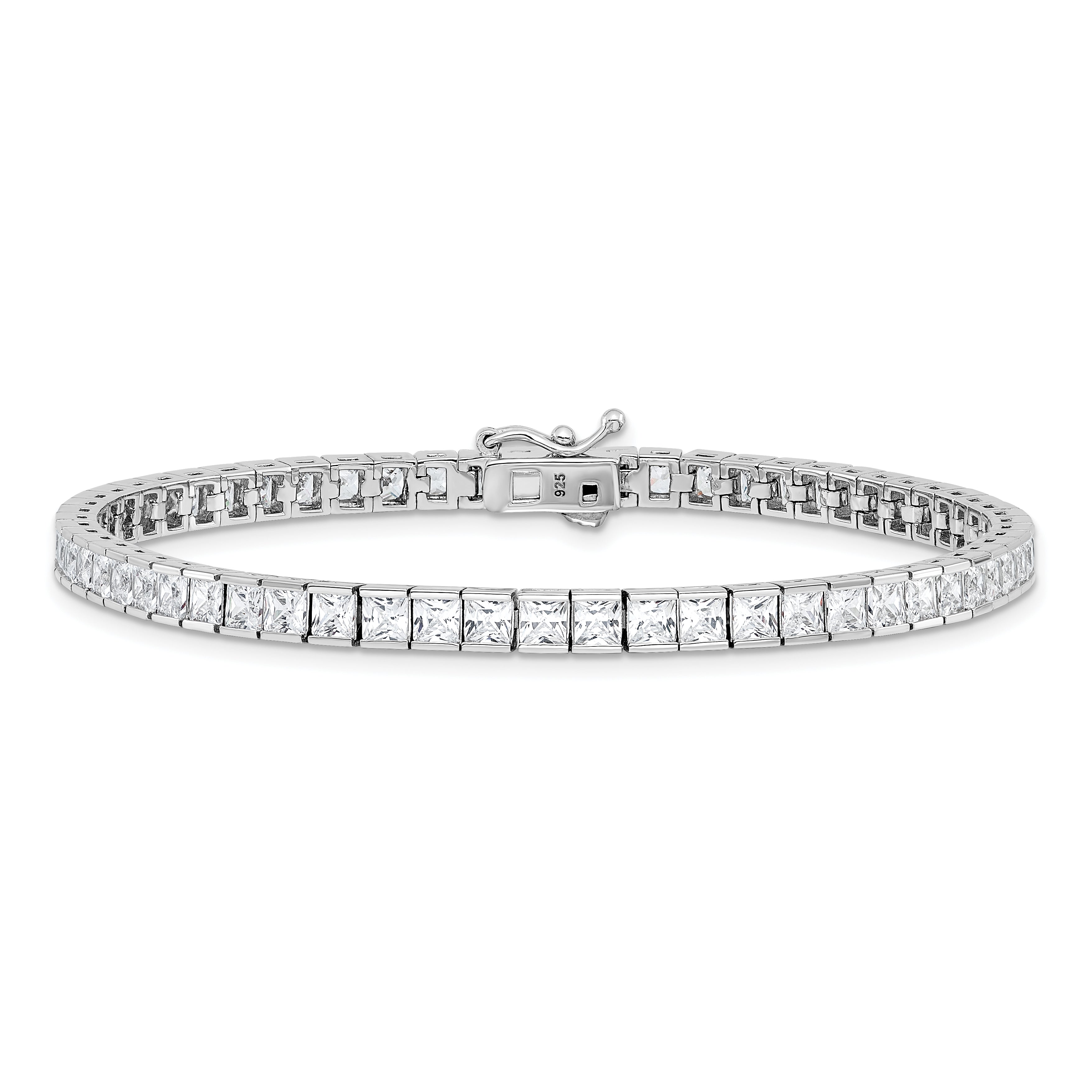 Sterling Shimmer Sterling Silver Rhodium-plated Square 3mm x 3mm CZ 61 Stone 8 inch Bracelet