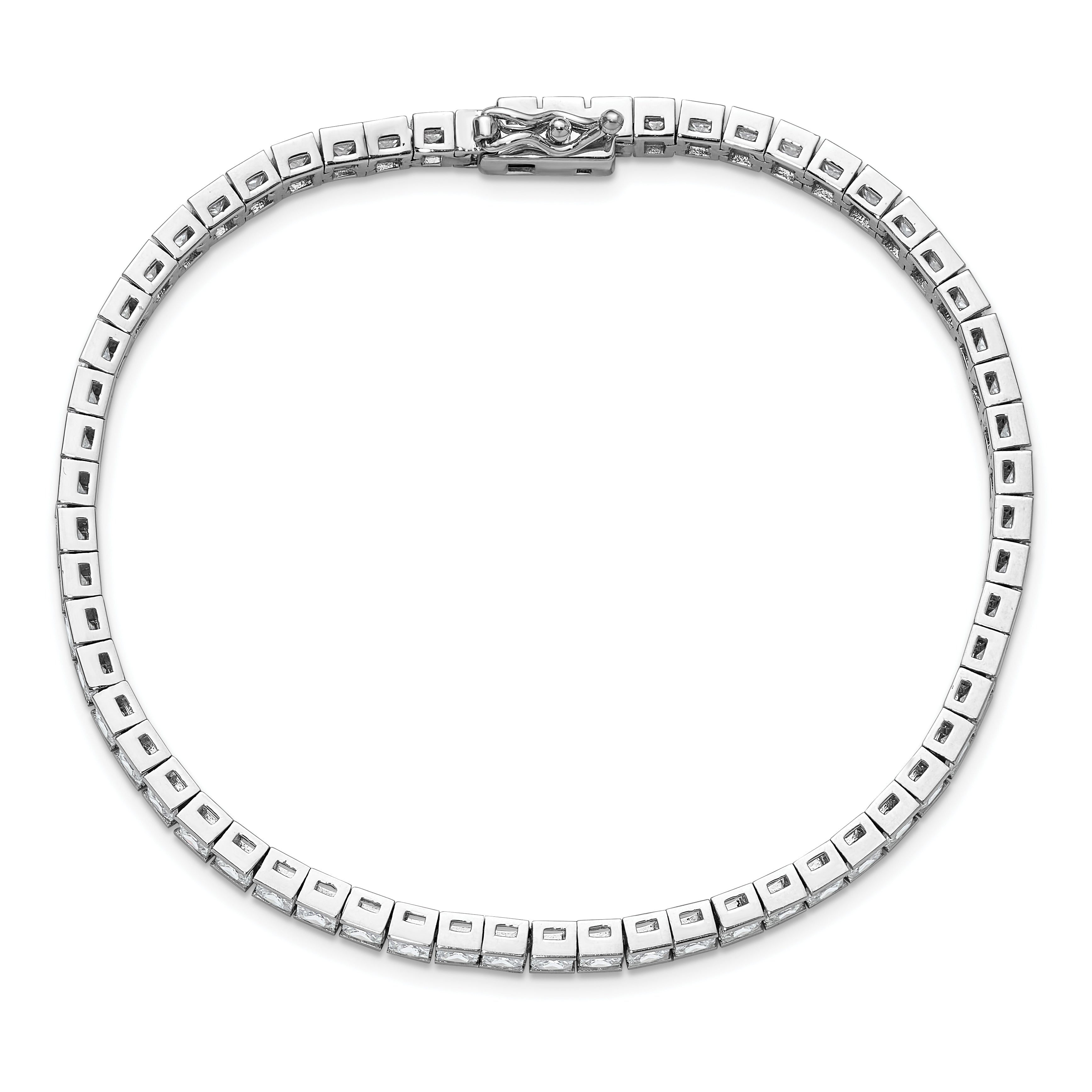 Sterling Shimmer Sterling Silver Rhodium-plated Square 3mm x 3mm CZ 61 Stone 8 inch Bracelet
