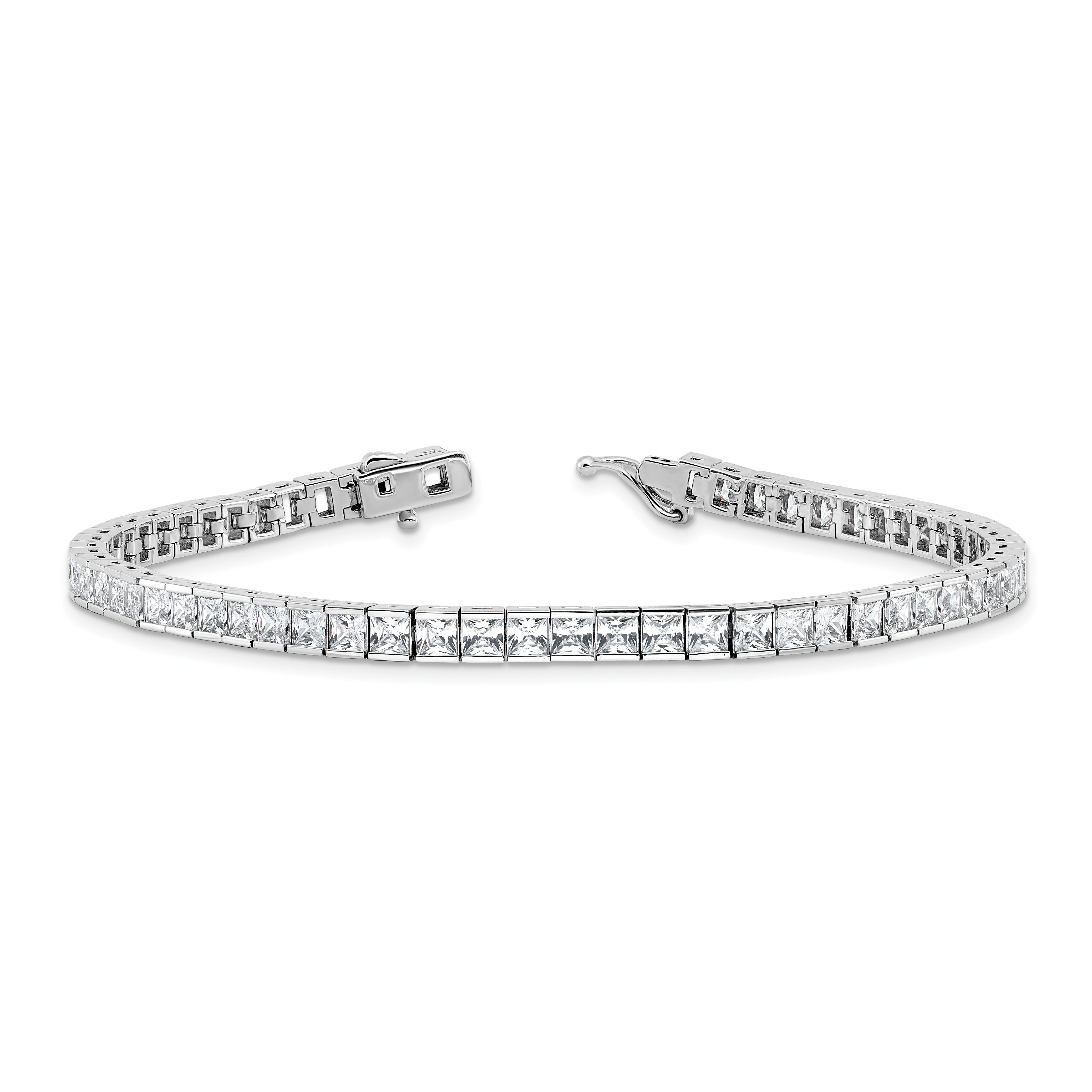 Sterling Shimmer Sterling Silver Rhodium-plated Square 3mm x 3mm CZ 61 Stone 8 inch Bracelet