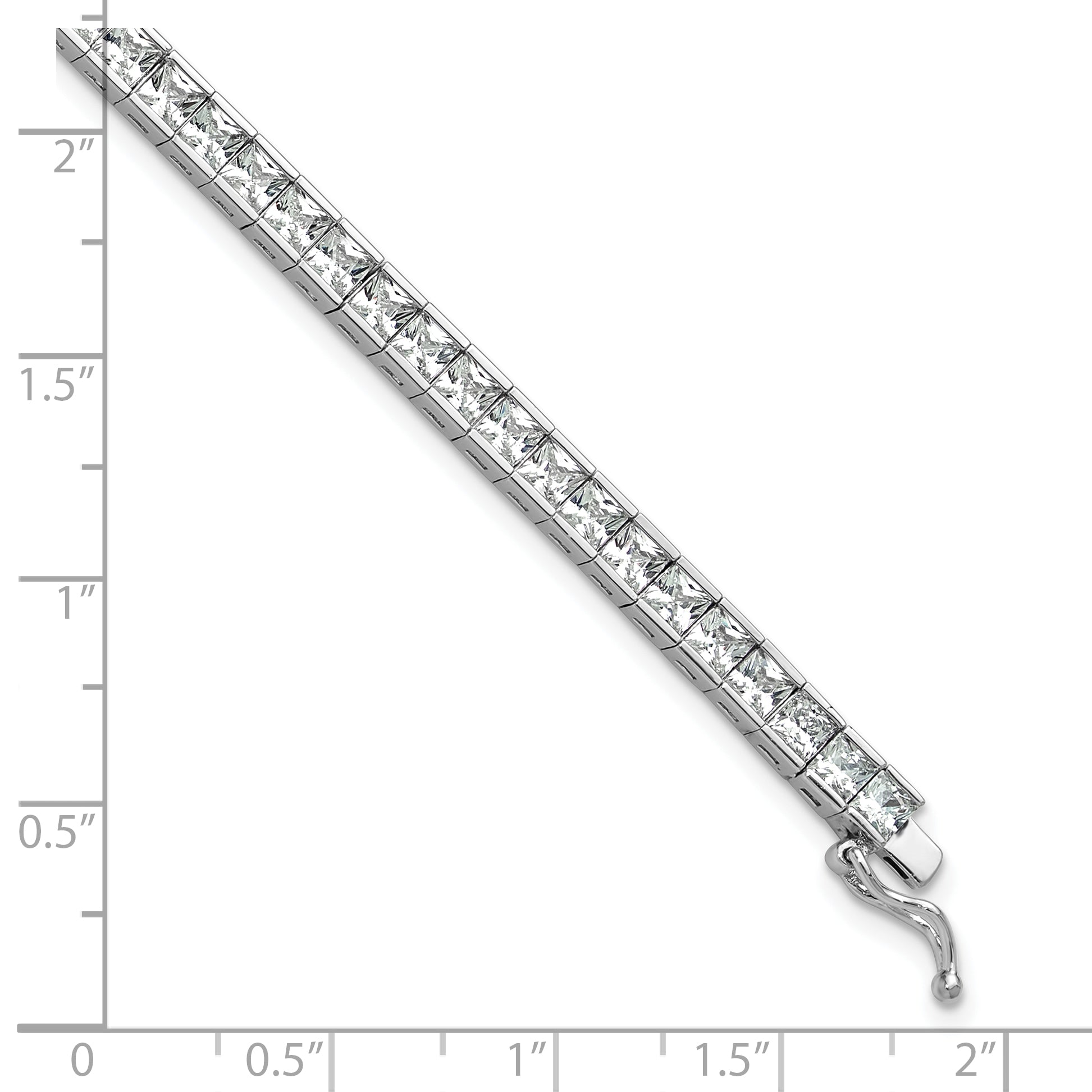 Sterling Shimmer Sterling Silver Rhodium-plated Square 3mm x 3mm CZ 61 Stone 8 inch Bracelet