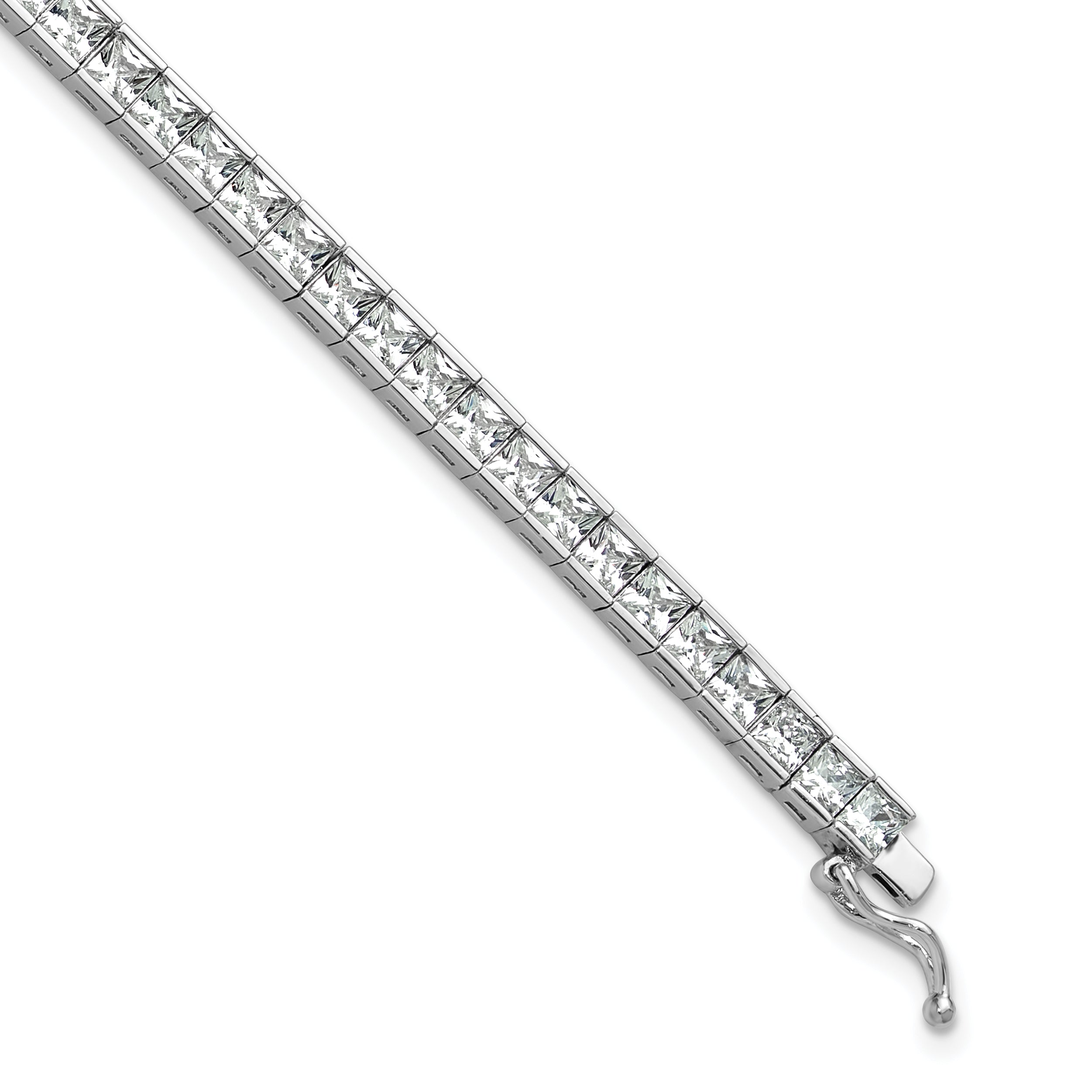 Sterling Shimmer Sterling Silver Rhodium-plated Square 3mm x 3mm CZ 61 Stone 8 inch Bracelet
